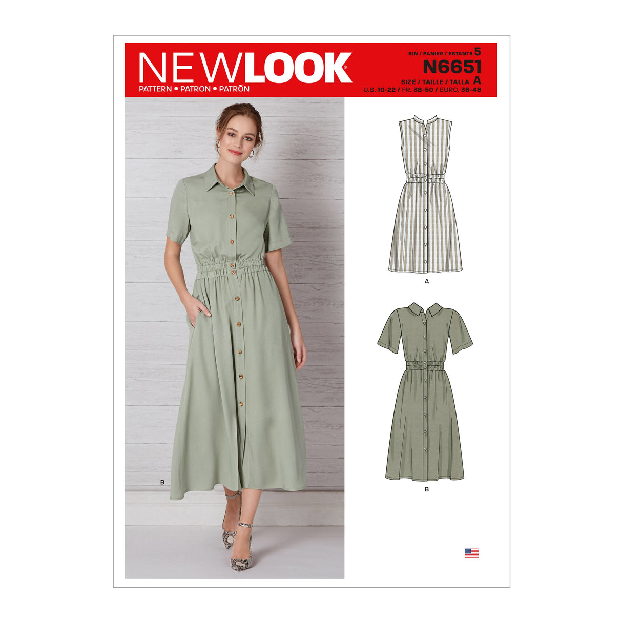 Patron New Look n°6651 - Robe chemise boutonnée pour femme