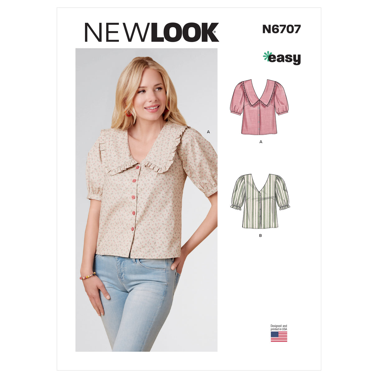 Patron New Look n°6707 - Chemisier femme avec ou sans col et manches bouffantes