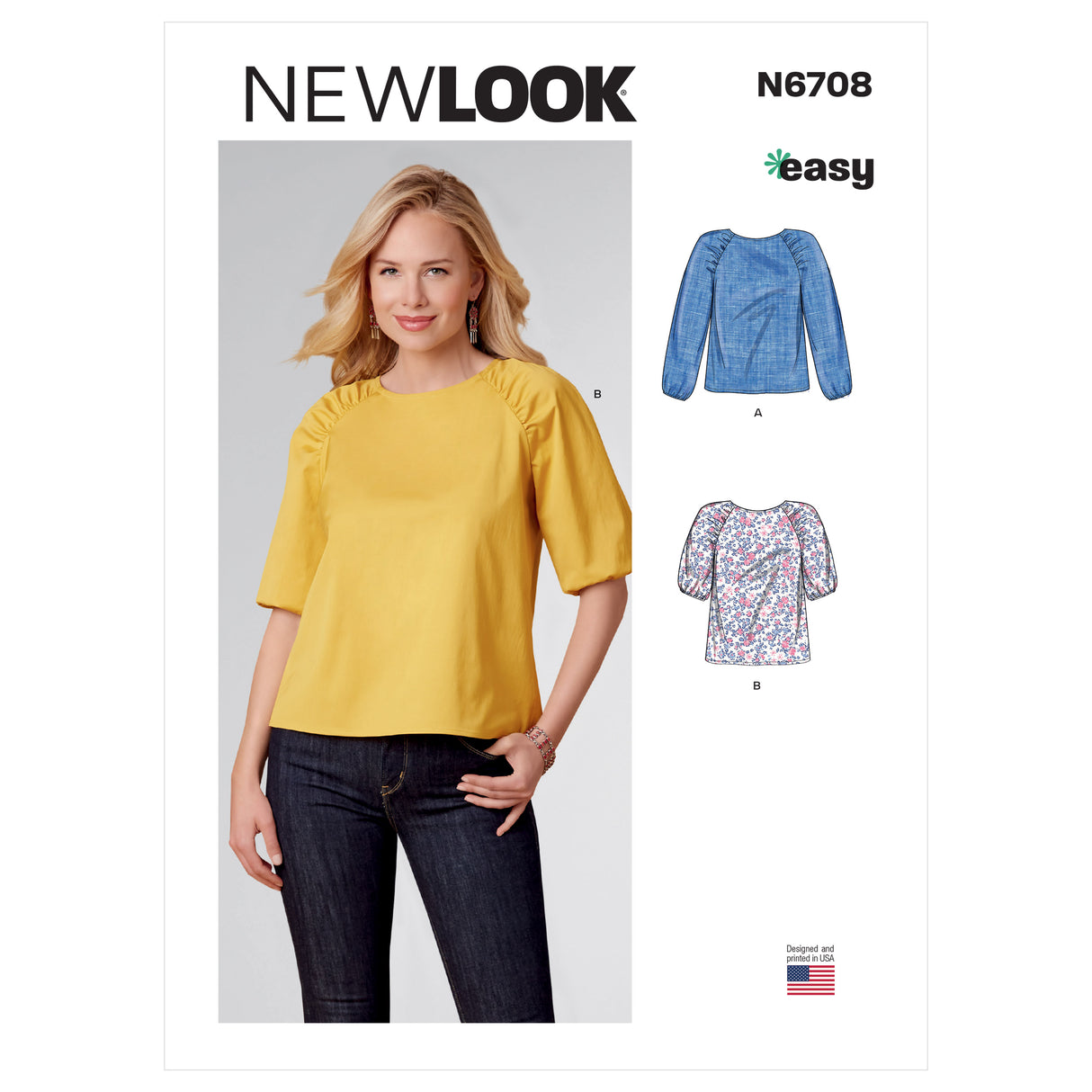 Patron New Look n°6708 - Top femme à manches raglan froncées