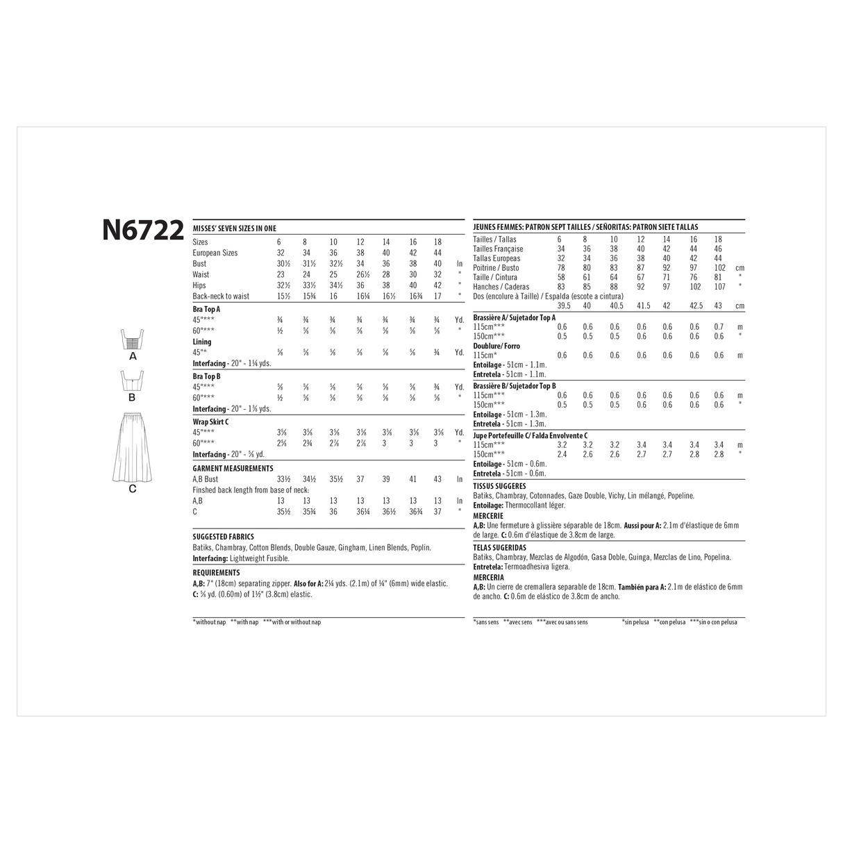 Patron New Look n°6722 - Ensemble jupe portefeuille et haut court