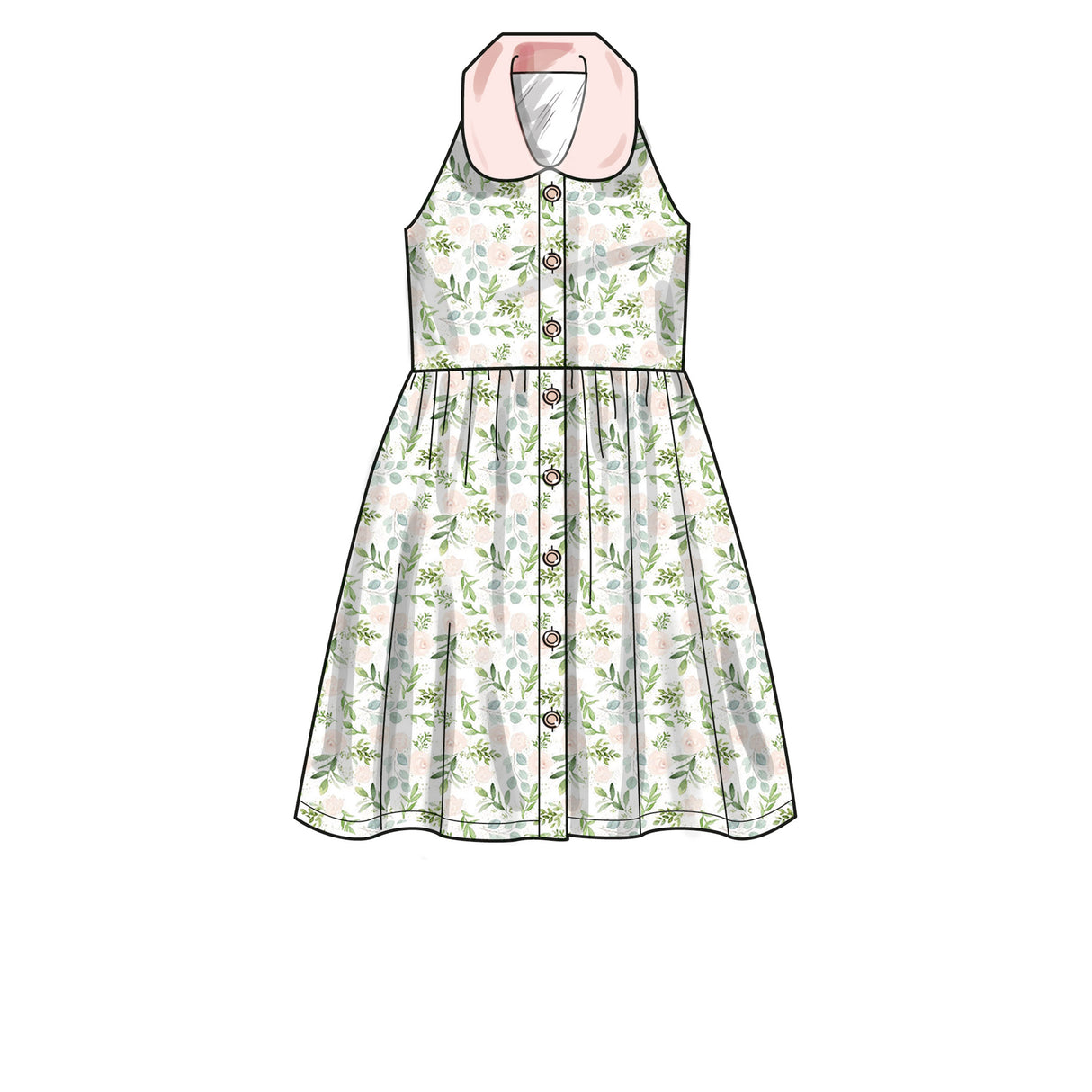 Patron New Look n°6727 - Robe pour fille avec col claudine