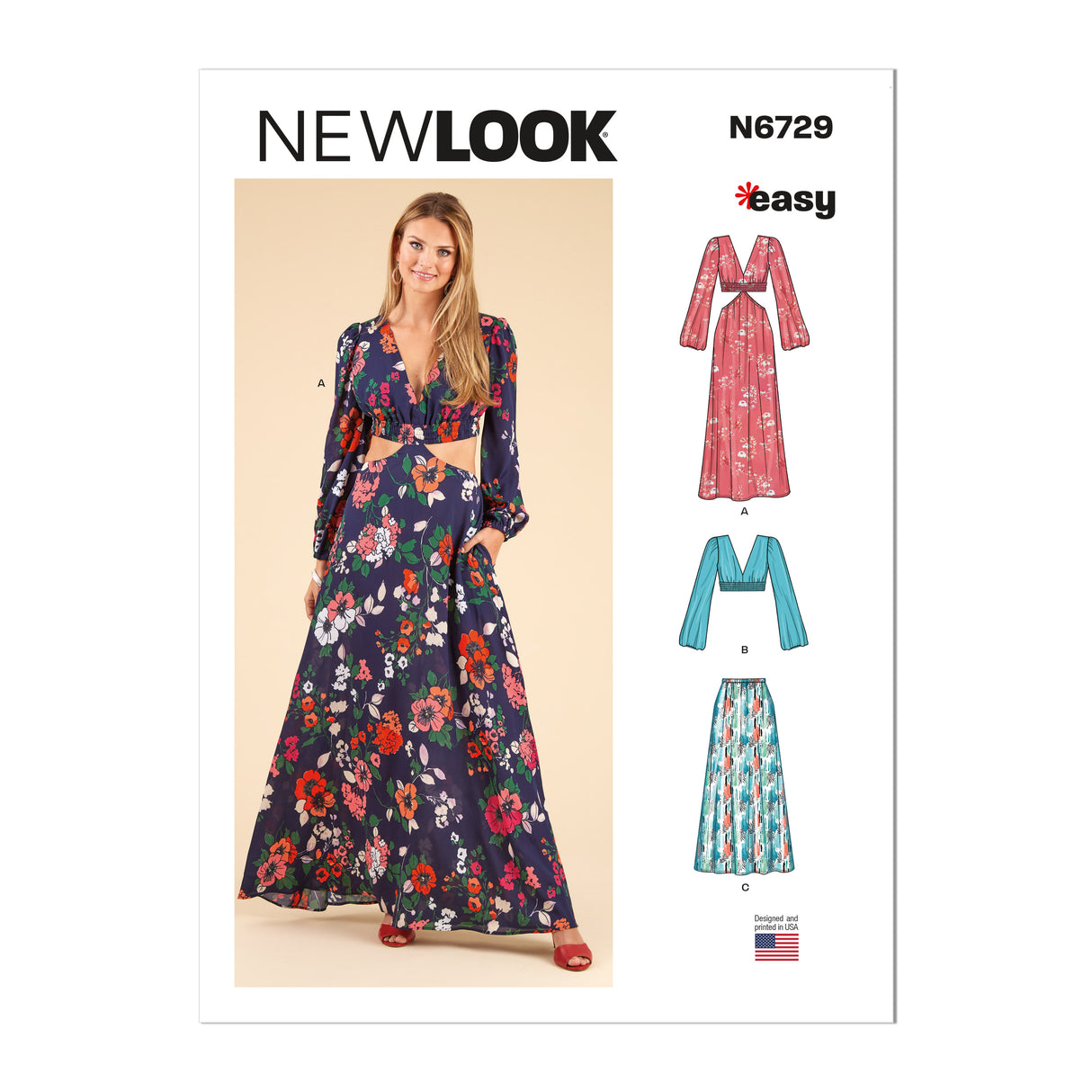 Patron New Look n°6729 - Robe longue avec décolleté plongeant