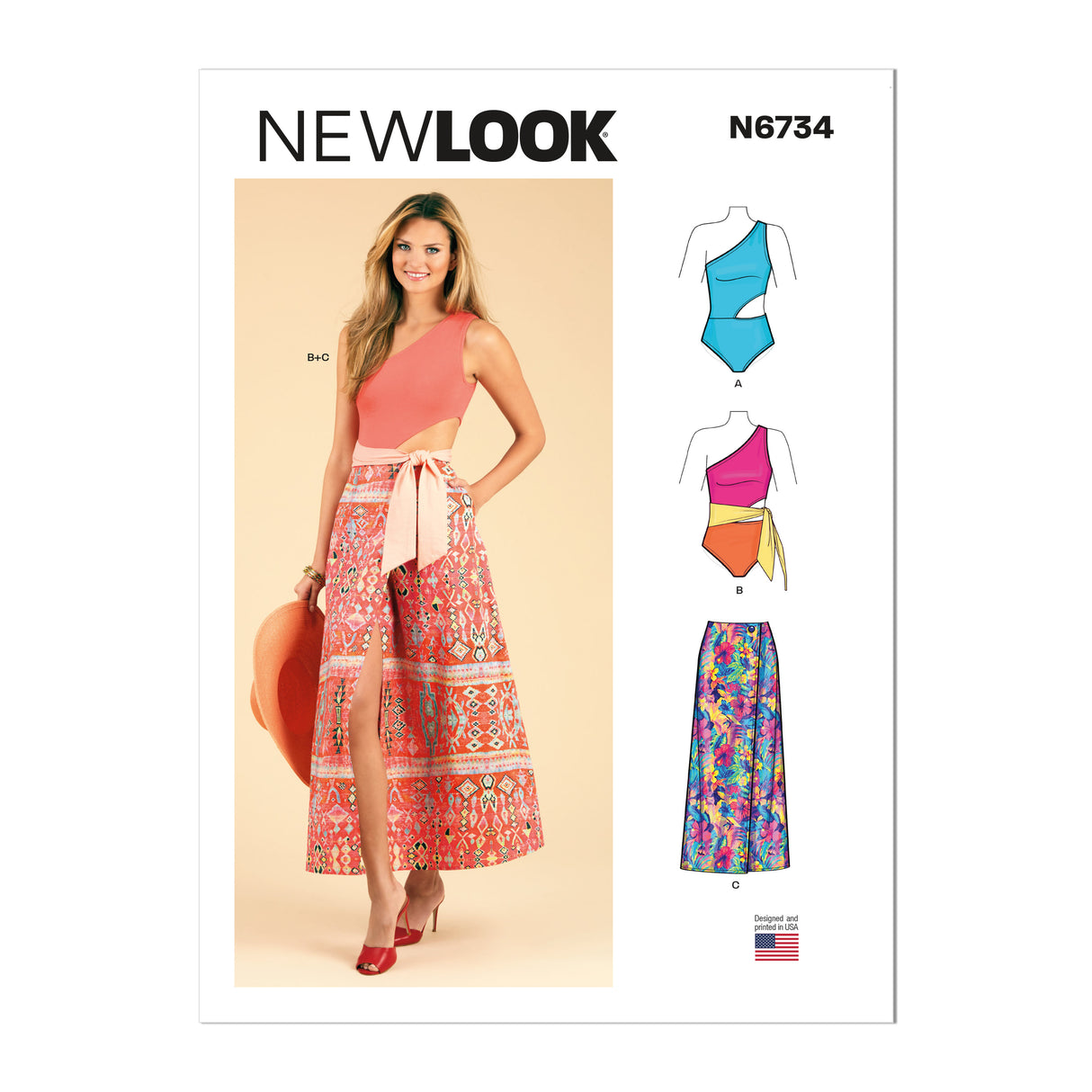 Patron New Look n°6734 - Maillot de bain asymétrique et jupe portefeuille