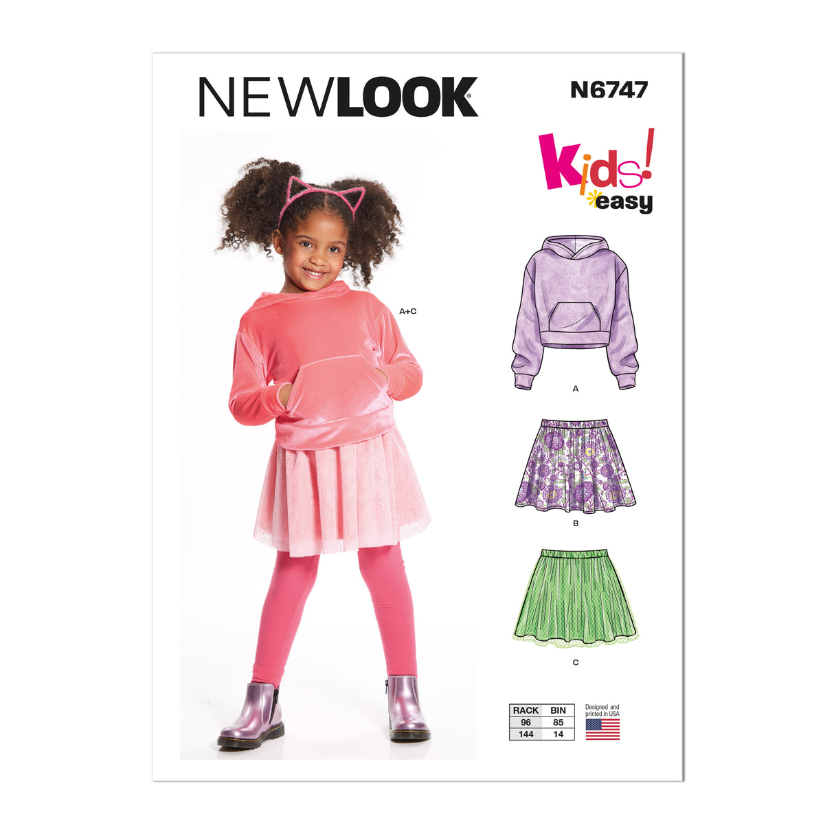 Patron New Look n°6747 – Sweat à capuche et jupe pour enfants