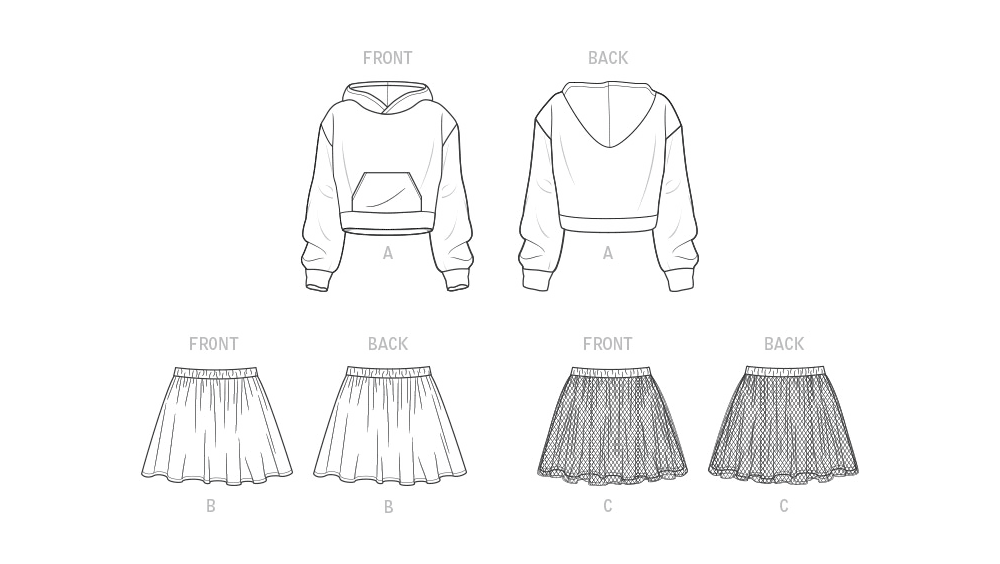Patron New Look n°6747 – Sweat à capuche et jupe pour enfants