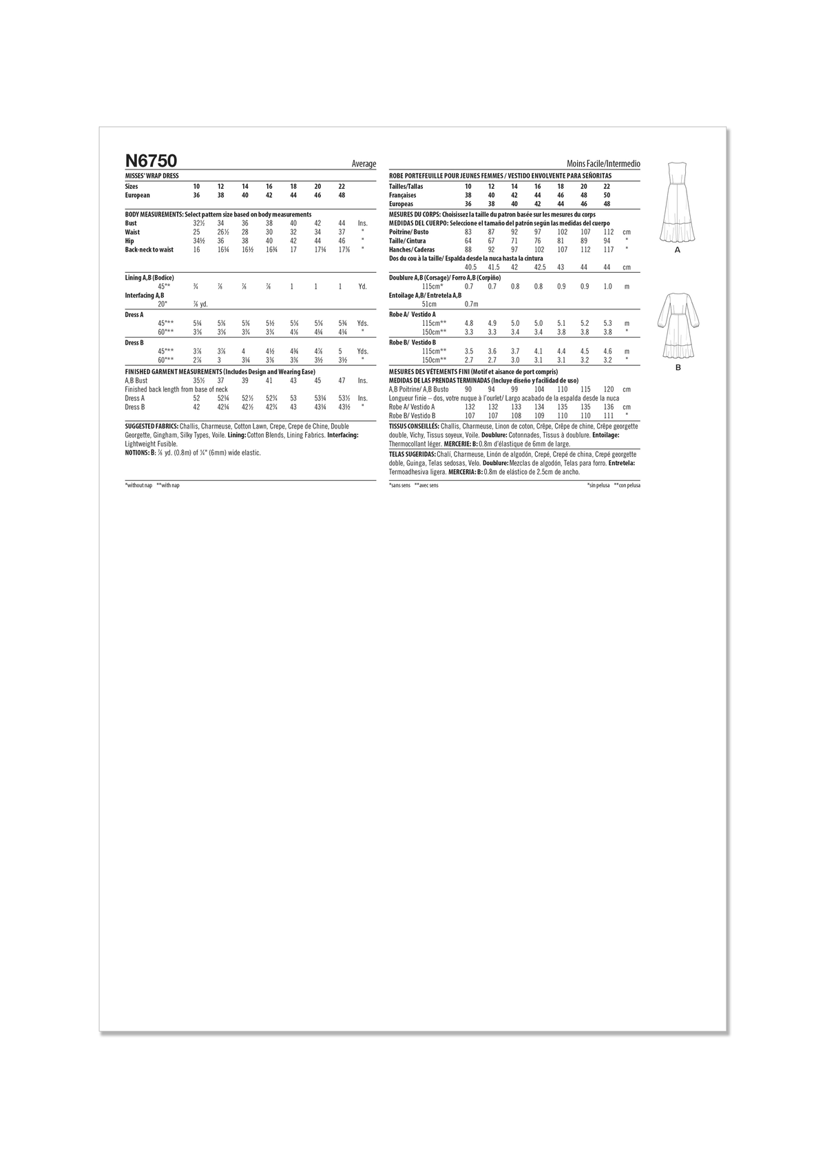 Patron New Look n°6750 – Robe portefeuille avec variations