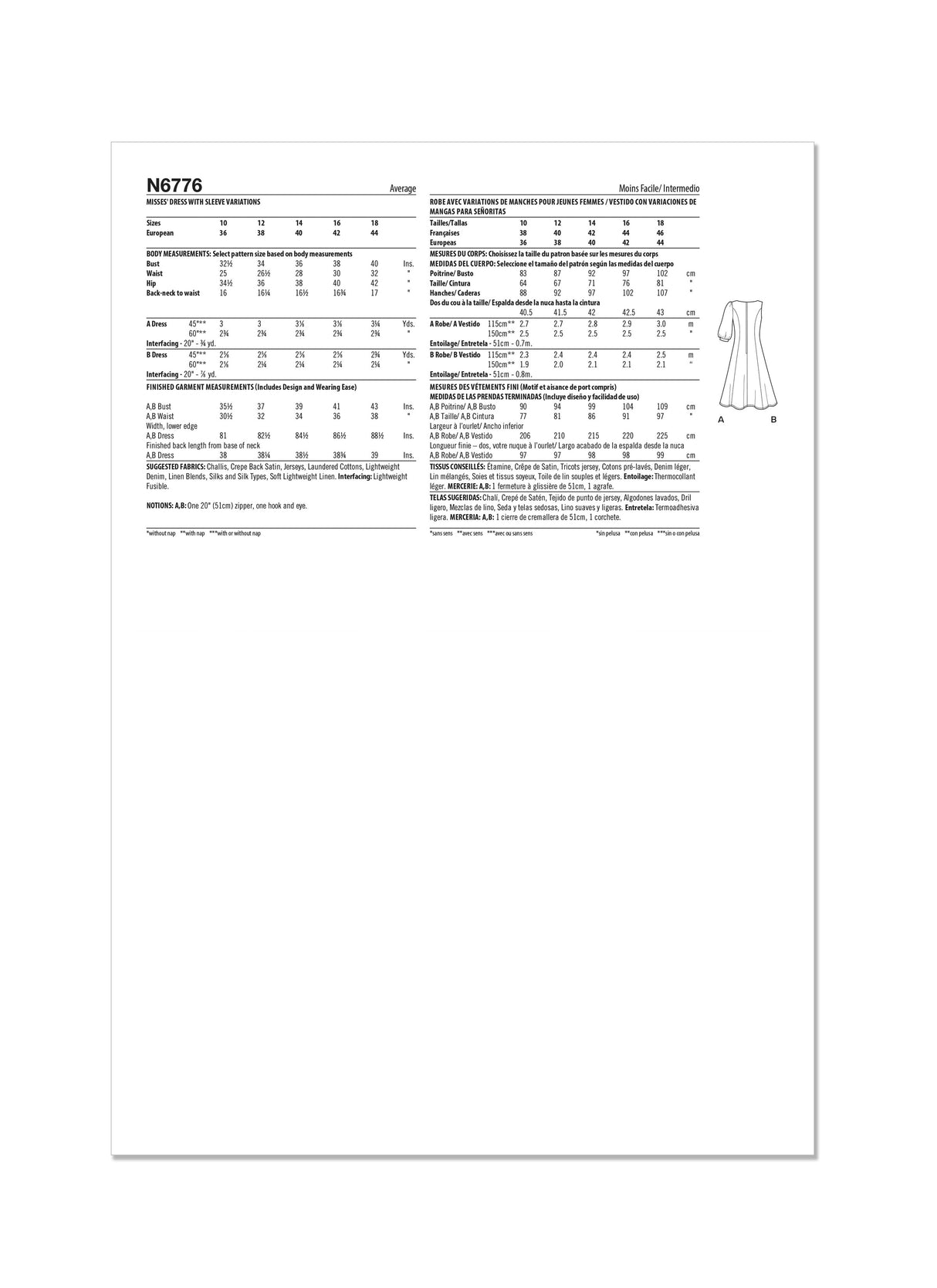 Patron New Look n°6776 – Robe avec variations de manches