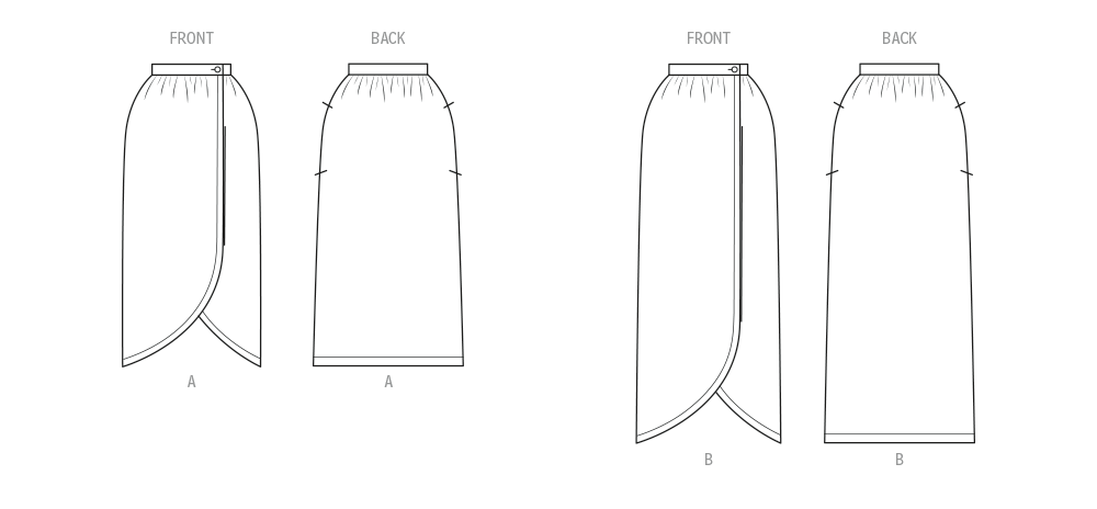Patron New Look n°6813 – Jupe portefeuille à deux longueurs