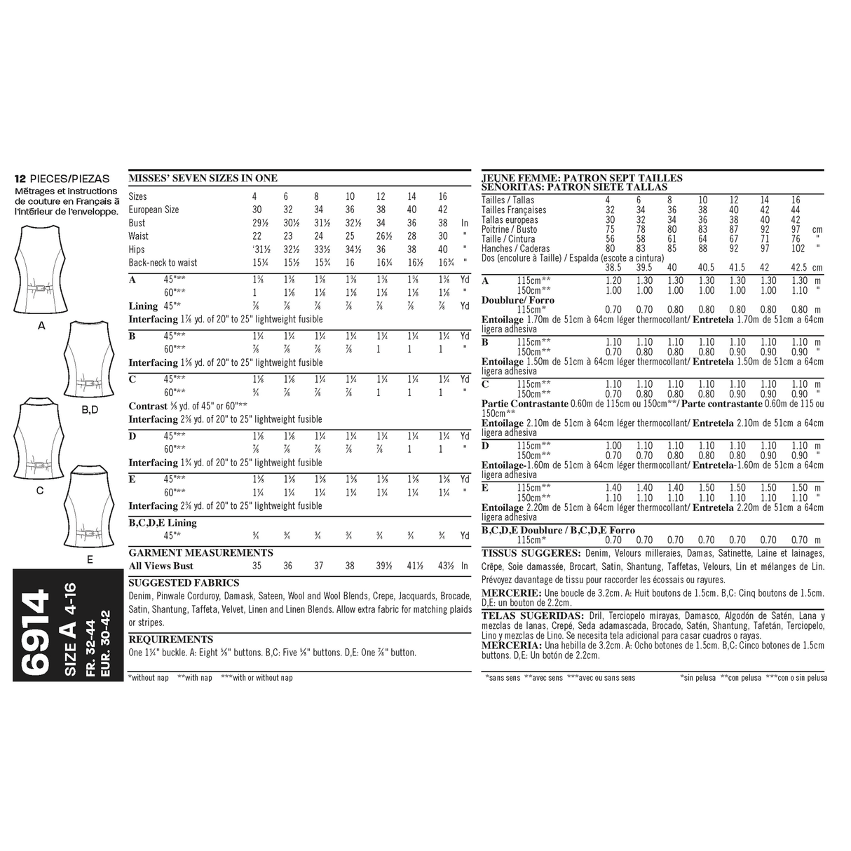 Patron New Look n°6914 – Gilet doublé pour femme