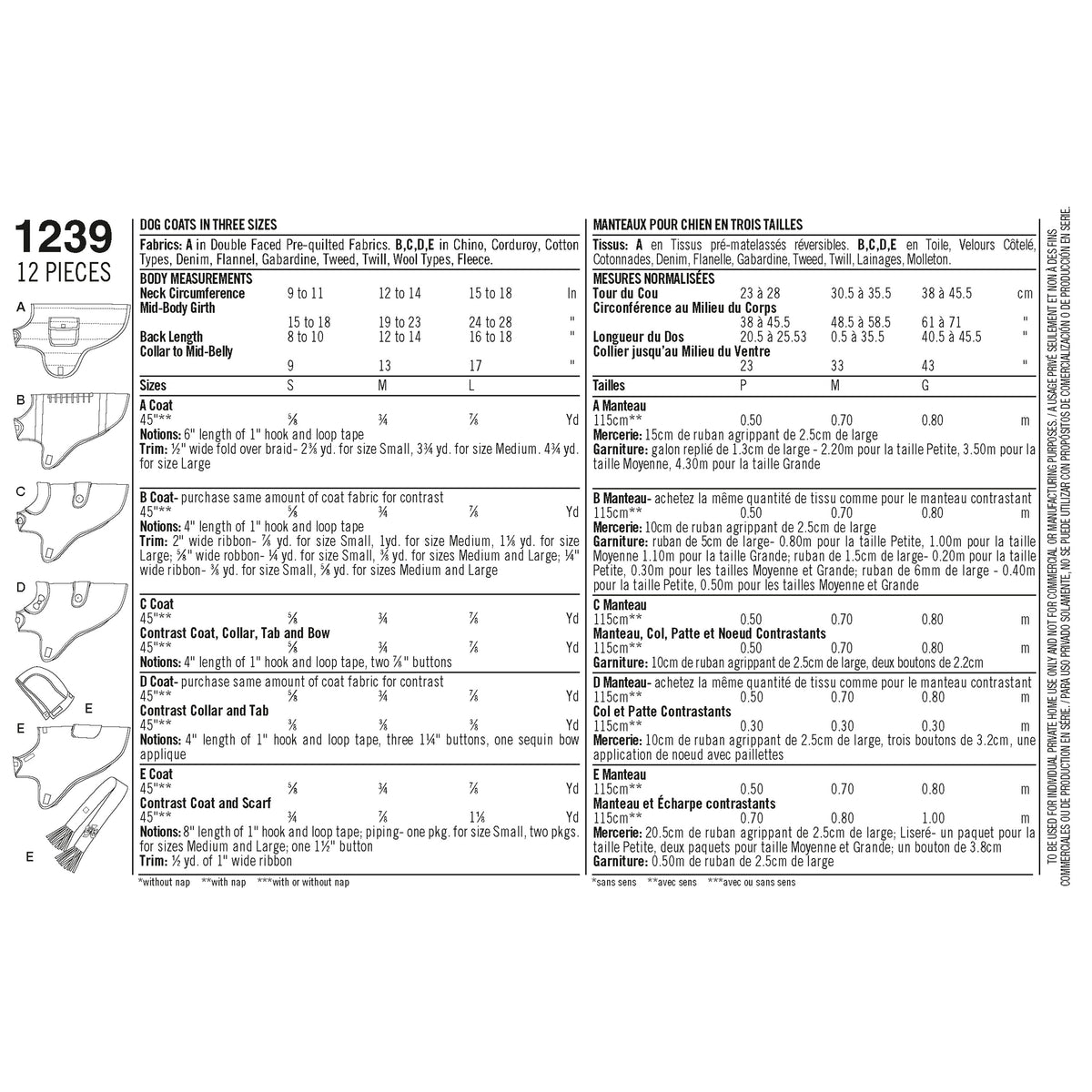 Patron Simplicity n°1239 – Manteaux pour chiens