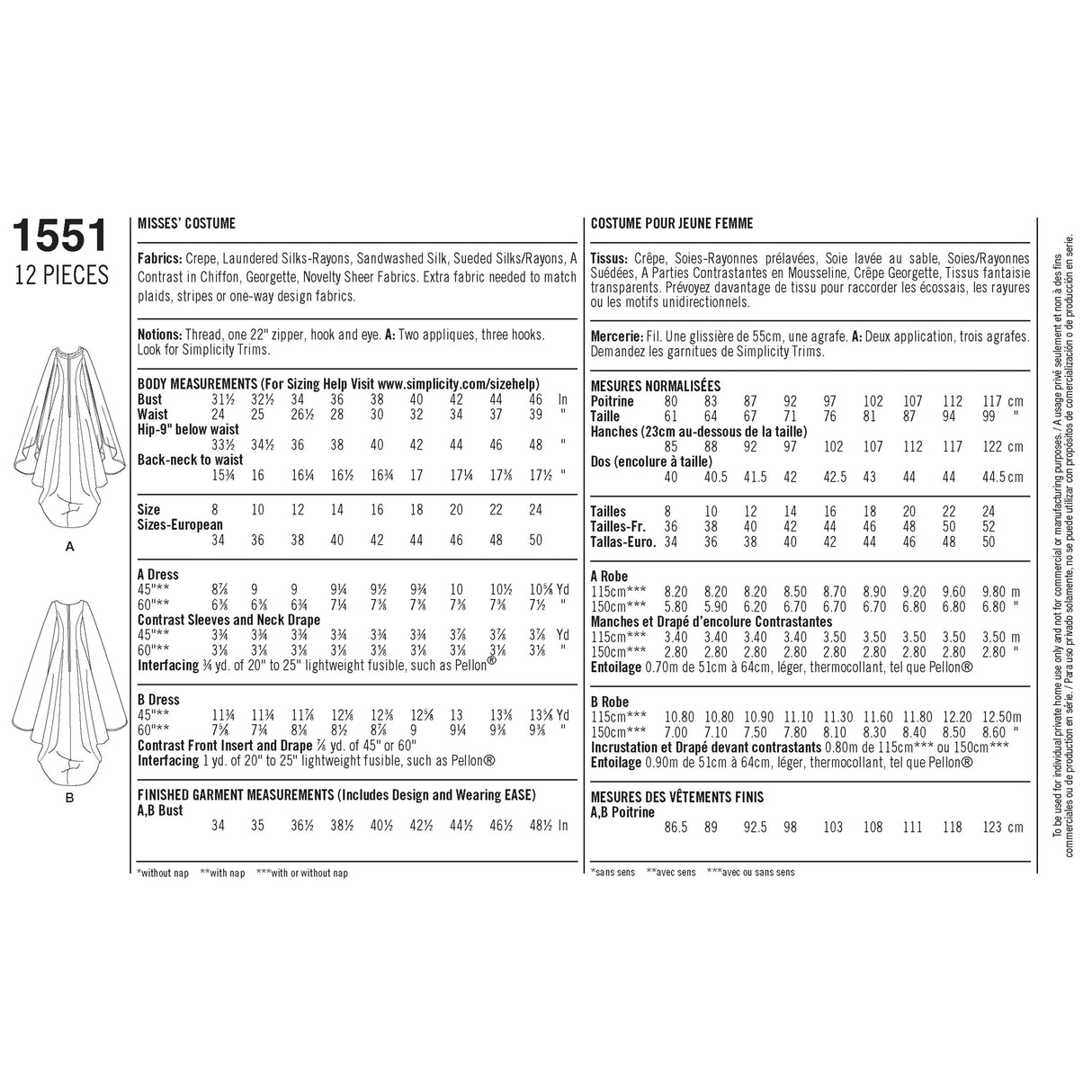 Patron Simplicity n°1551 – Robe médiévale