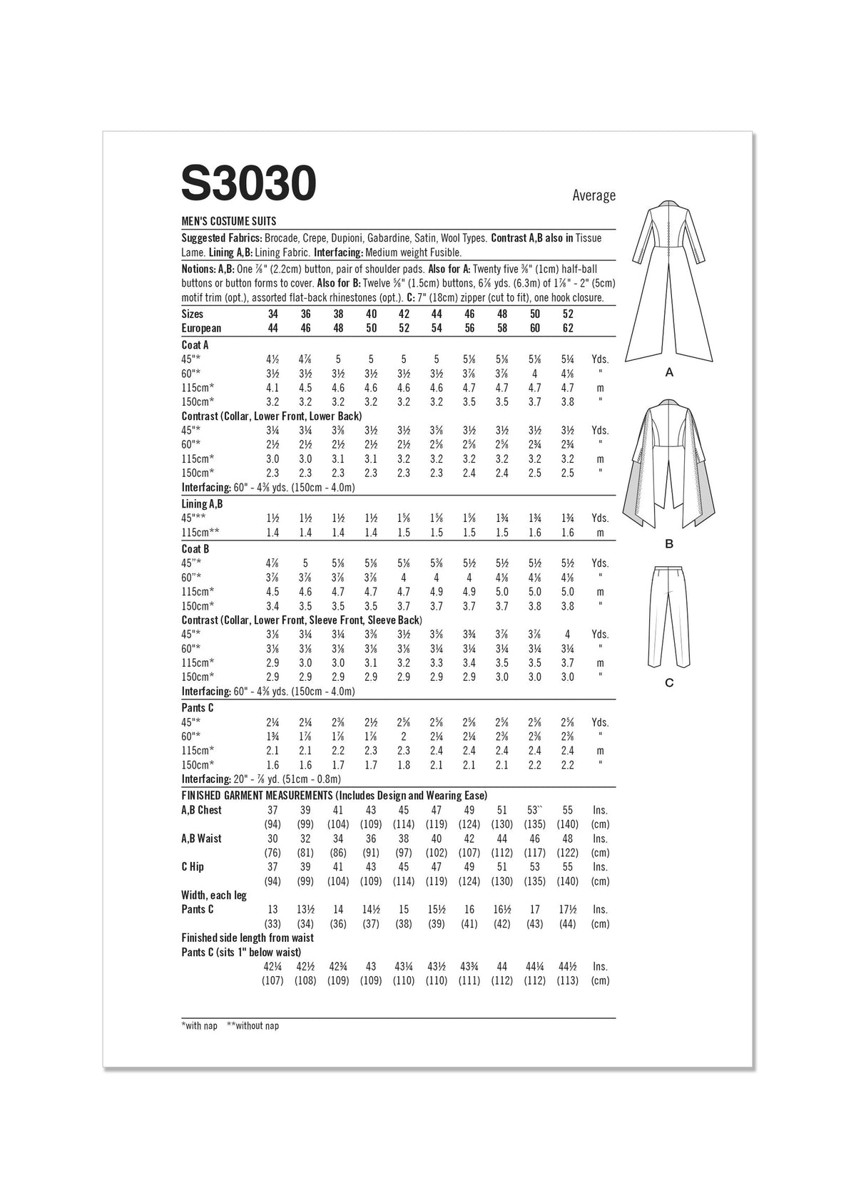 Patron Simplicity n°3030 – Costume homme dramatique