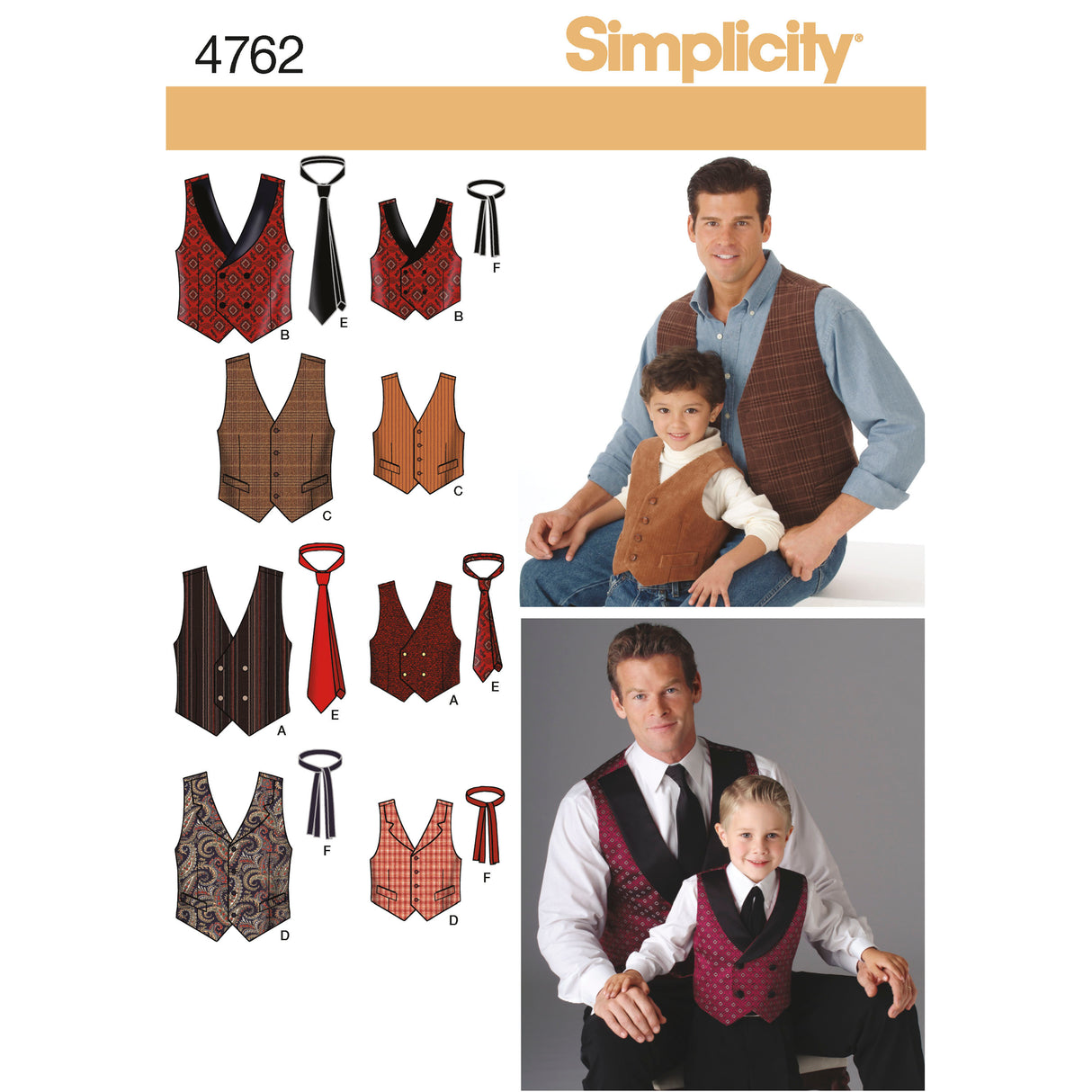 Patron Simplicity n°4762 – Gilets et cravates pour homme et garçon