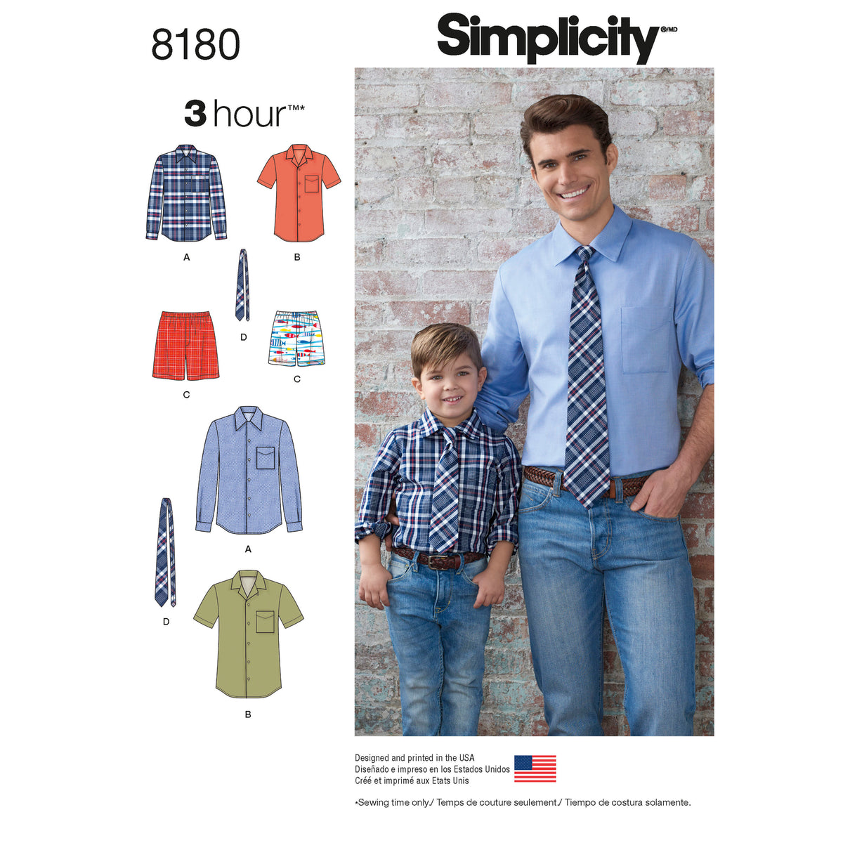 Patron Simplicity n°8180 - Chemise, short et cravate pour homme et garçon