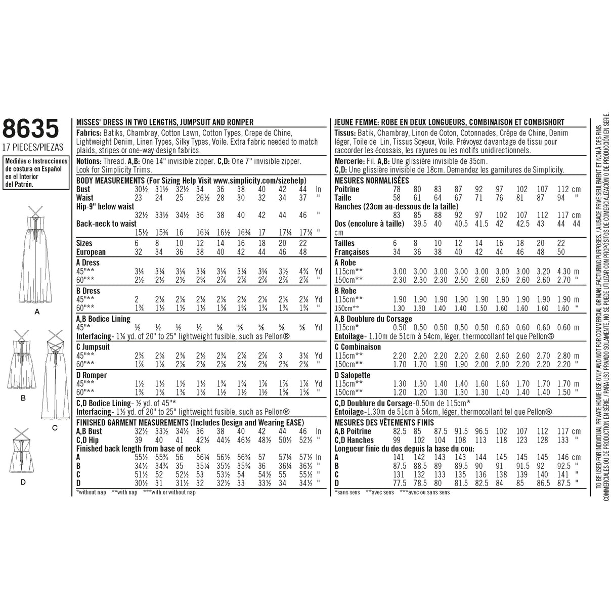 Patron Simplicity n°8635 – Robe et combinaison