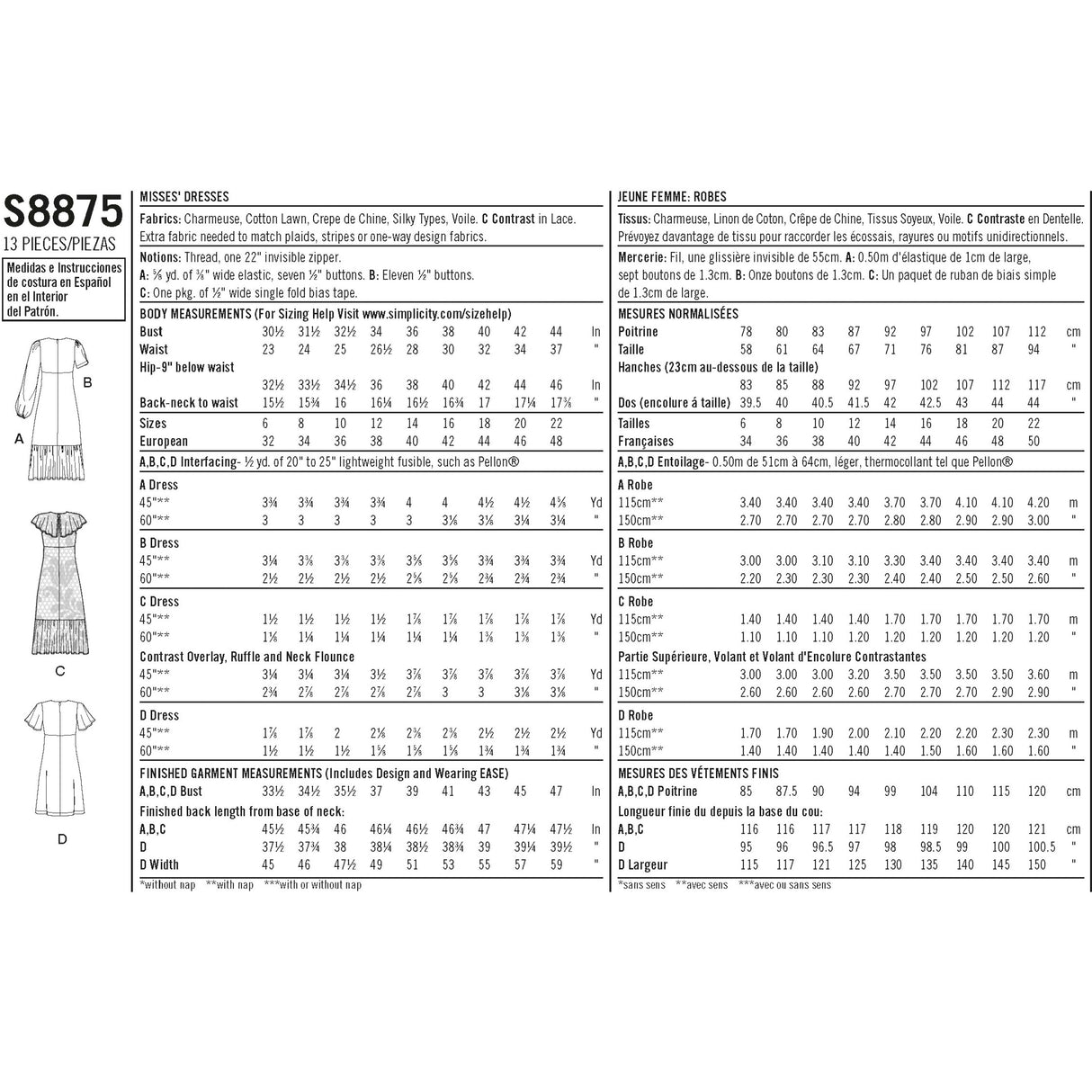 Patron Simplicity n°8875 – Robe à empire volantée