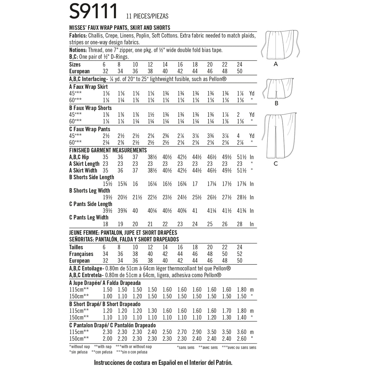 Patron Simplicity n°9111 – Pantalon portefeuille à nouer