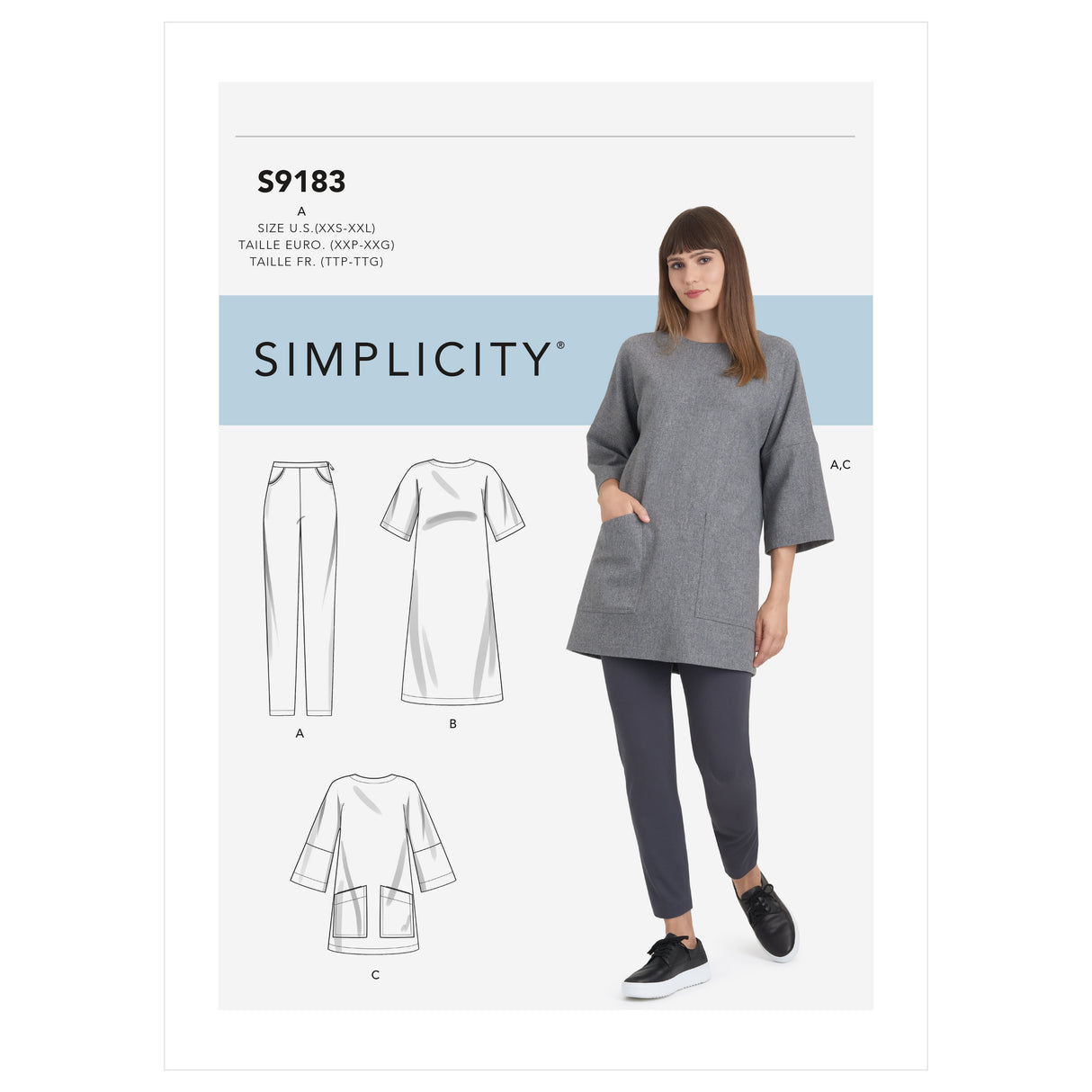 Patron Simplicity n°9183 – Ensemble haut tunique, robe et pantalon pour femme