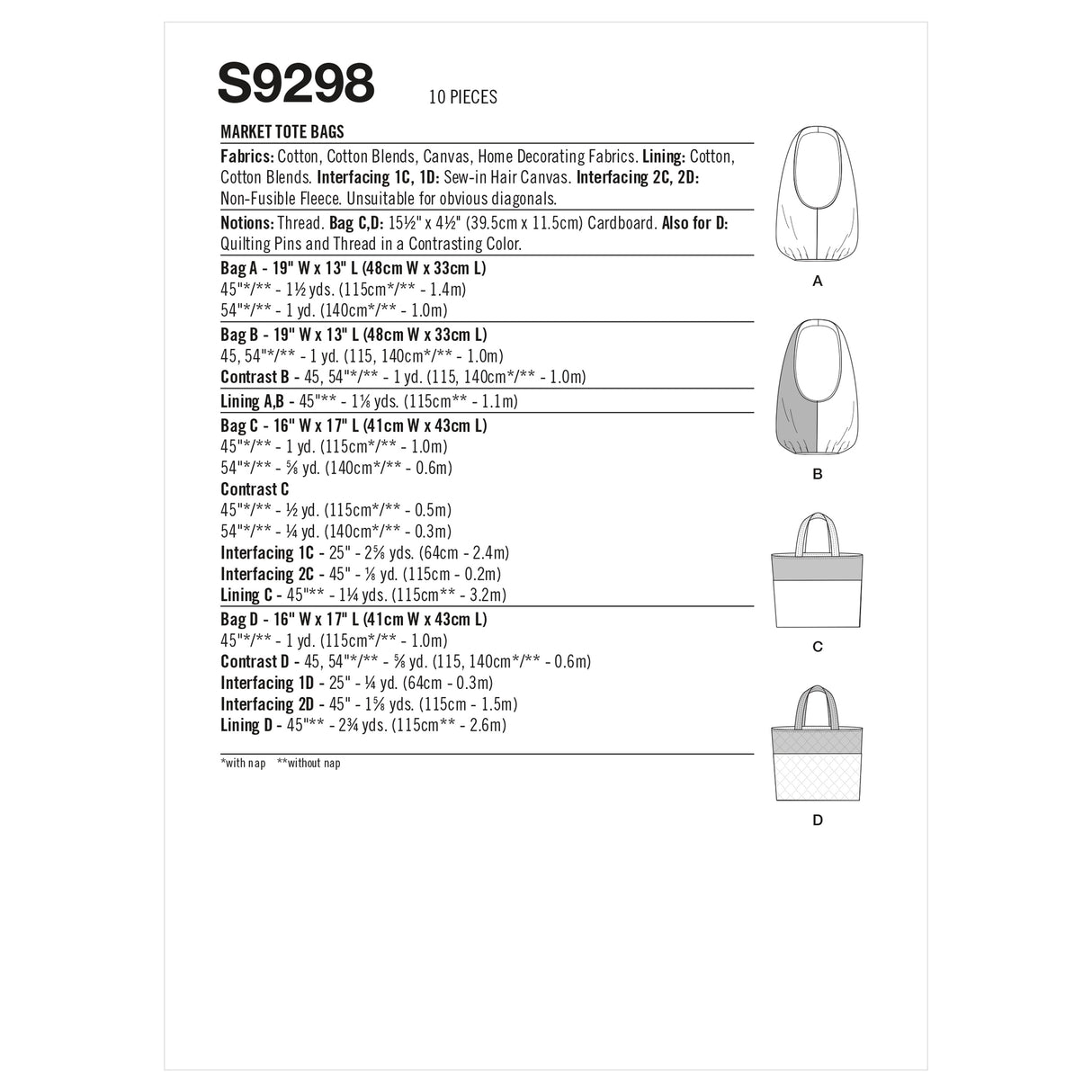 Patron Simplicity n°9298 – Sacs cabas marché réutilisables