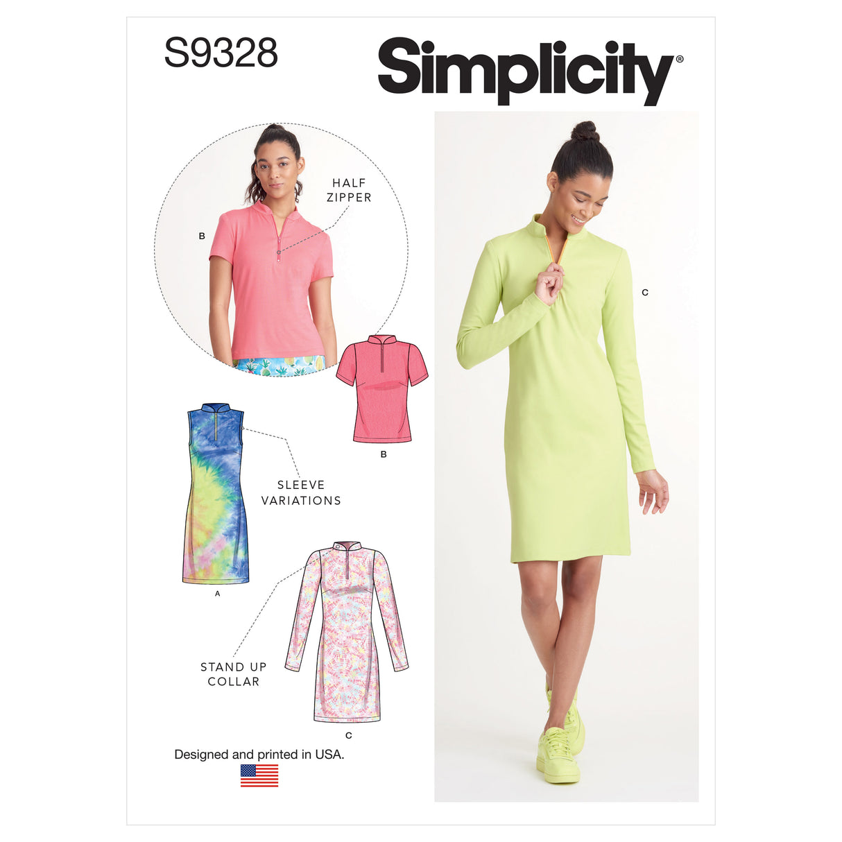 Patron Simplicity n°9328 – Robe et top en maille avec col montant et demi-zip