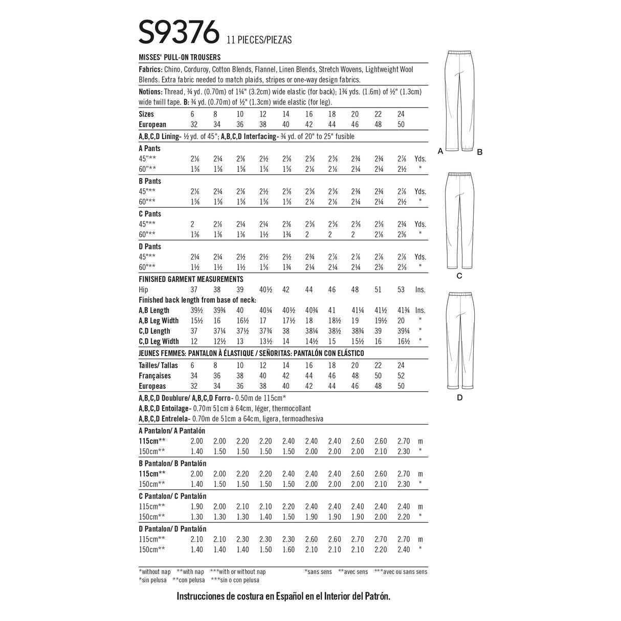 Patron Simplicity n°9376 - Pantalon à enfiler pour femme