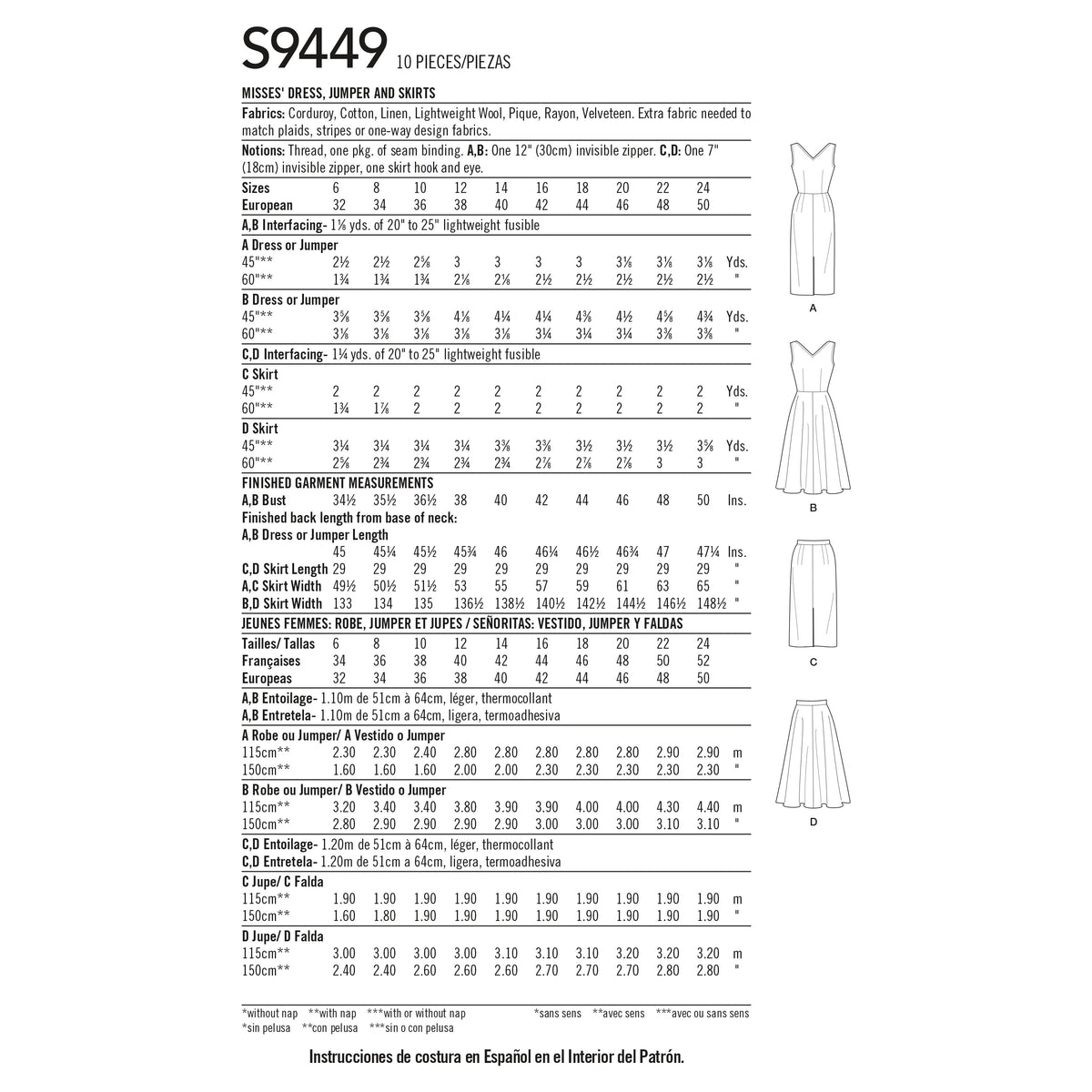 Patron Simplicity n°9449 – Robe, pull et jupes pour femme – Coupons Couture