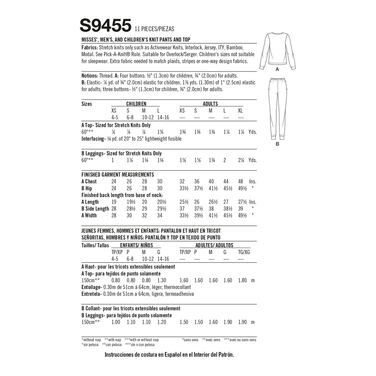 Patron Simplicity n°9455 – Ensemble haut henley et legging pour toute la famille