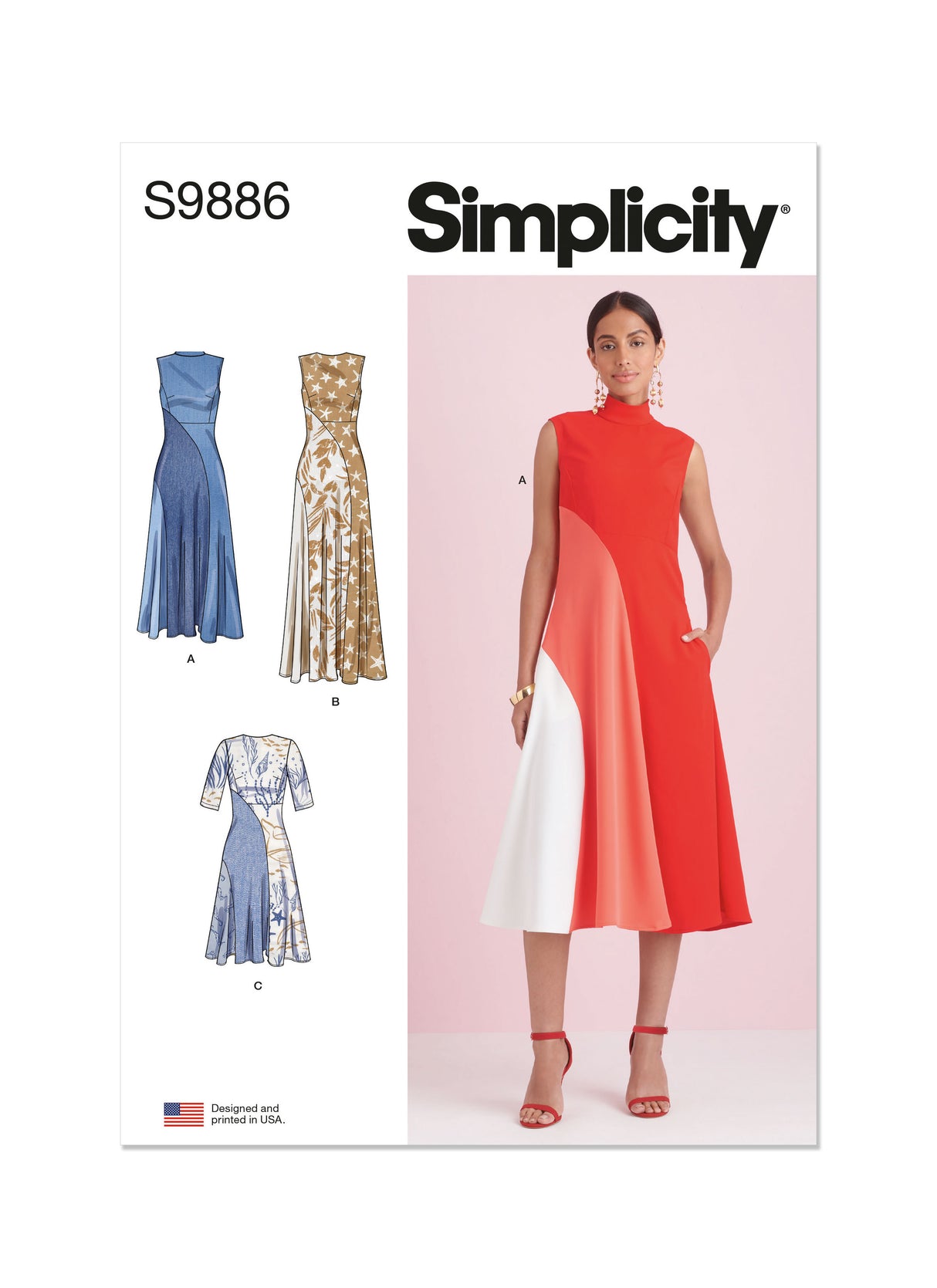 Patron Simplicity n°9886 – Robe color‑block mi‑longue évasée