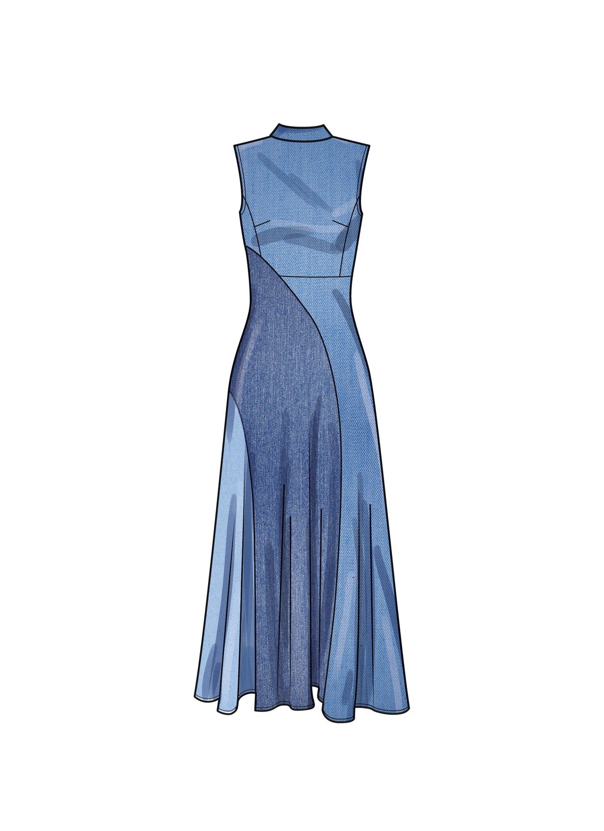 Patron Simplicity n°9886 – Robe color‑block mi‑longue évasée