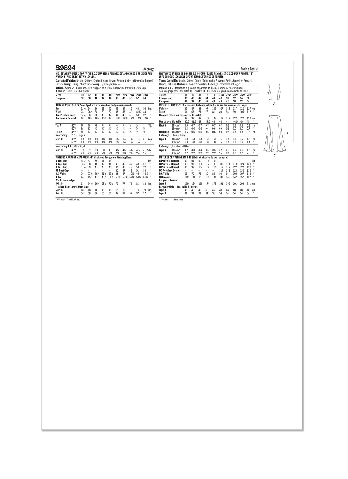 Patron Simplicity n°9894 – Top corseté et jupe ajustée
