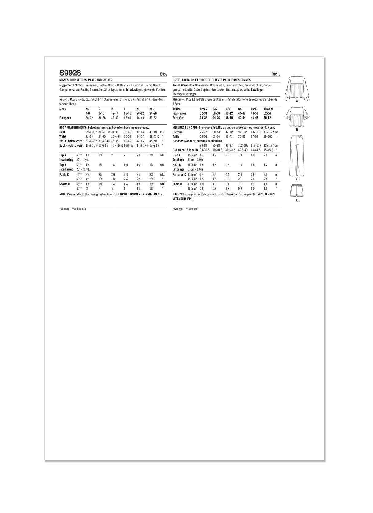 Patron Simplicity n°9928 – Lounge tops, pants et shorts