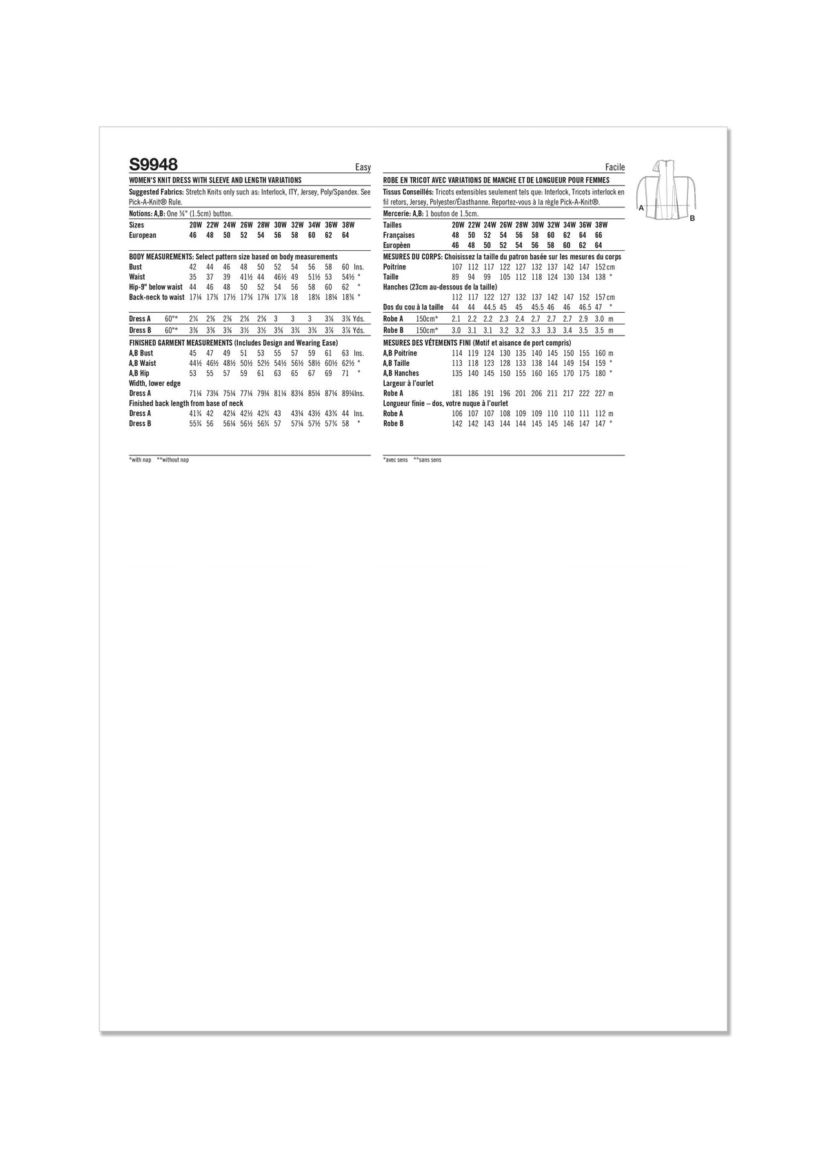 Patron Simplicity n°9948 – Robe portefeuille maille manches flutter