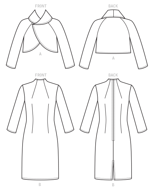 Patron Vogue n°1736 - Ensemble robe ajustée et veste doublée avec manches raglan