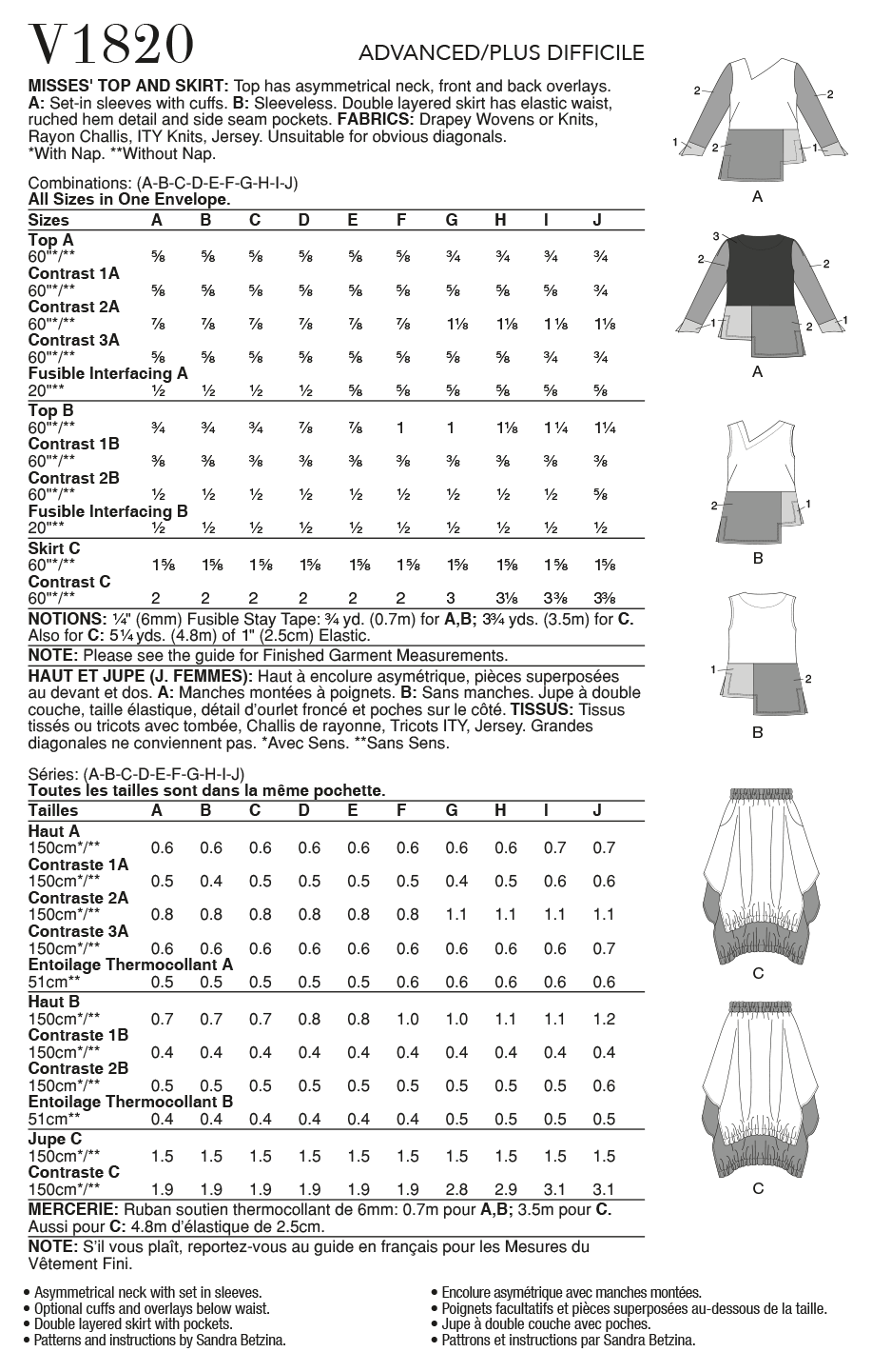 Patron Vogue n°1820 - Ensemble haut asymétrique et jupe à double couche