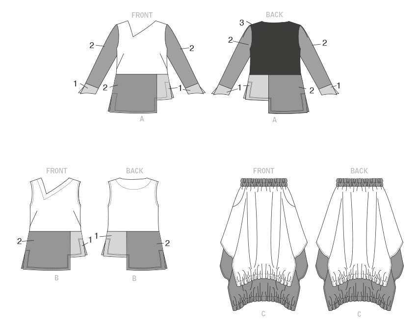 Patron Vogue n°1820 - Ensemble haut asymétrique et jupe à double couche
