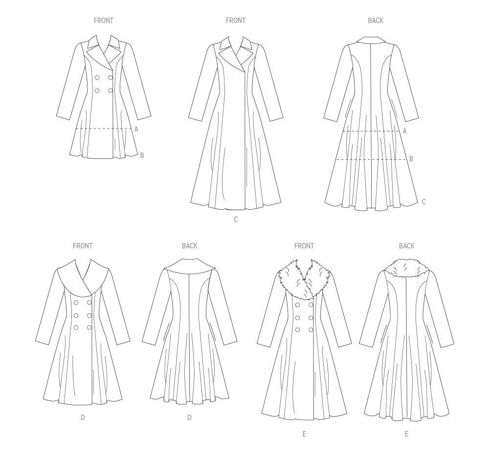 Patron Vogue n°1971 - Manteau ajusté doublé avec coutures princesse