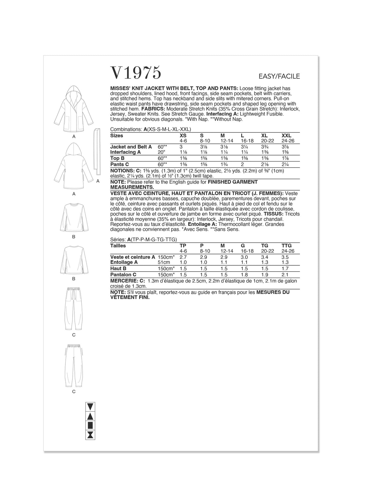 Patron Vogue n°1975 - Veste ample, haut élégant et pantalon confortable
