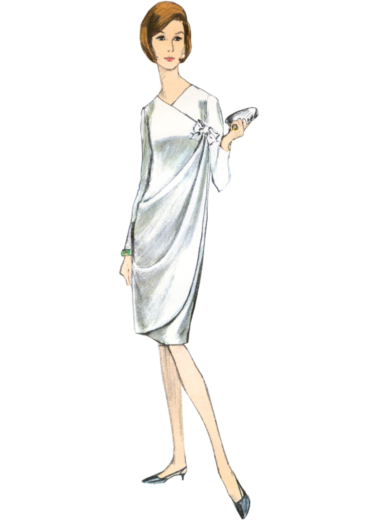 Patron Vogue n°1978 - Robe droite vintage avec fermeture drapée et nœud