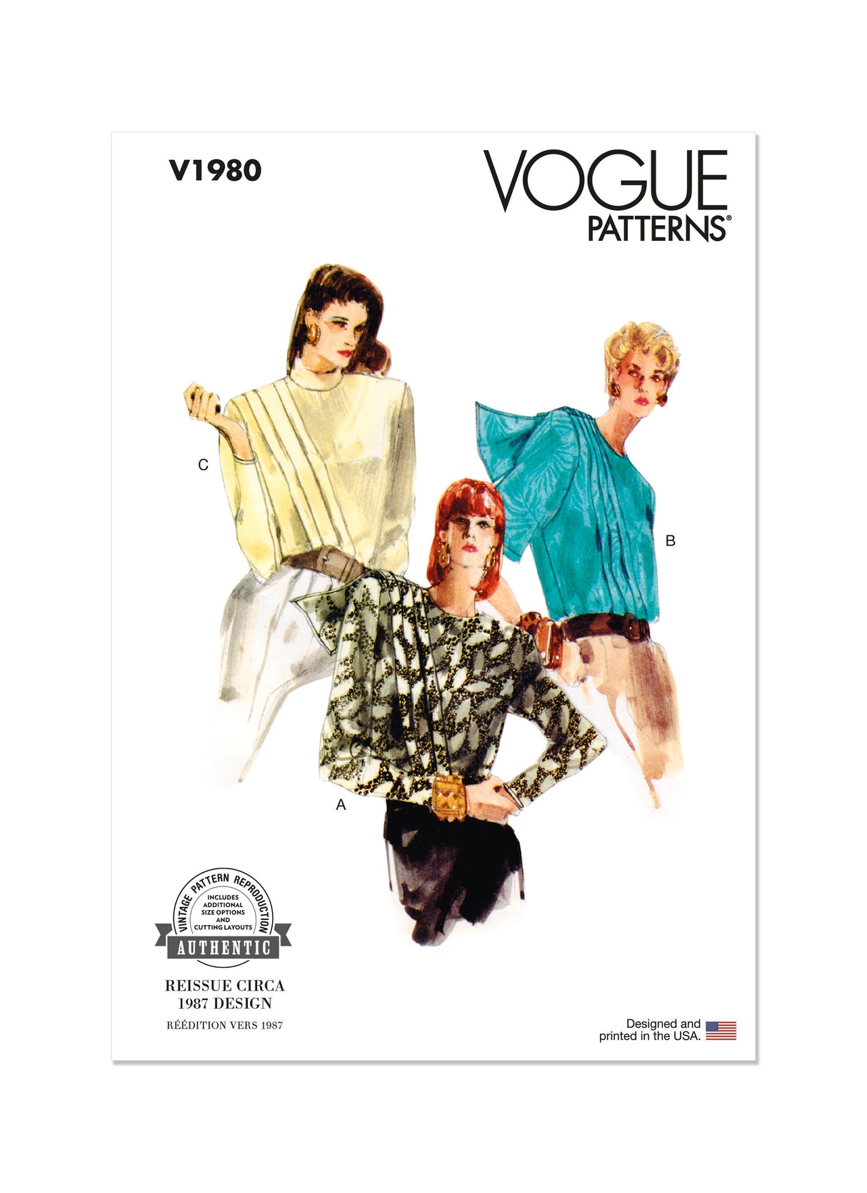 Patron Vogue n°1980 - Chemisier vintage élégant des années 1980