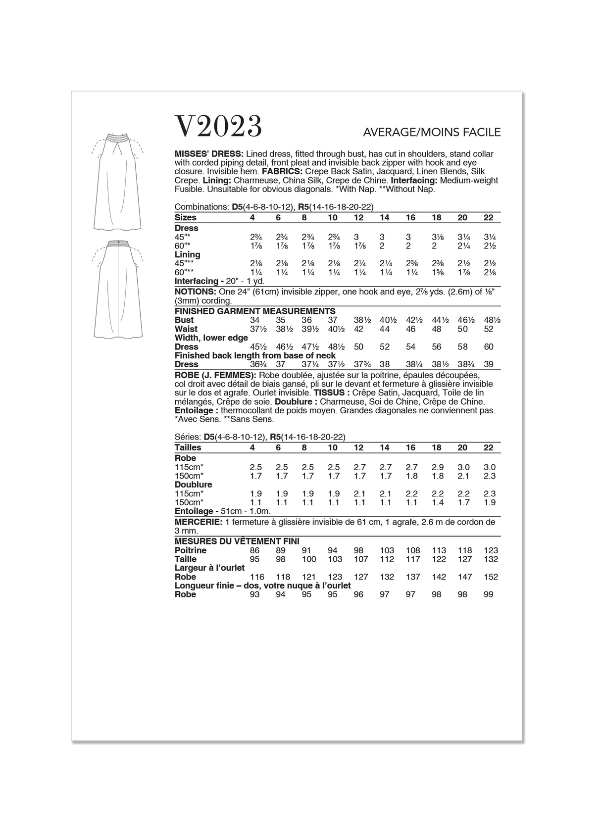 Patron Vogue n°2023 - Robe de soirée élégante par Tom et Linda Platt