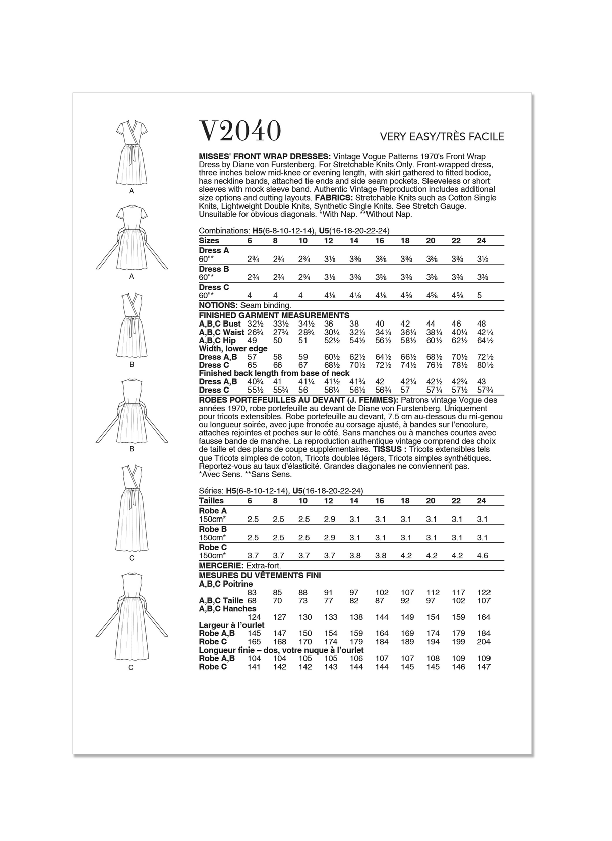 Patron Vogue n°2040 - Robe portefeuille