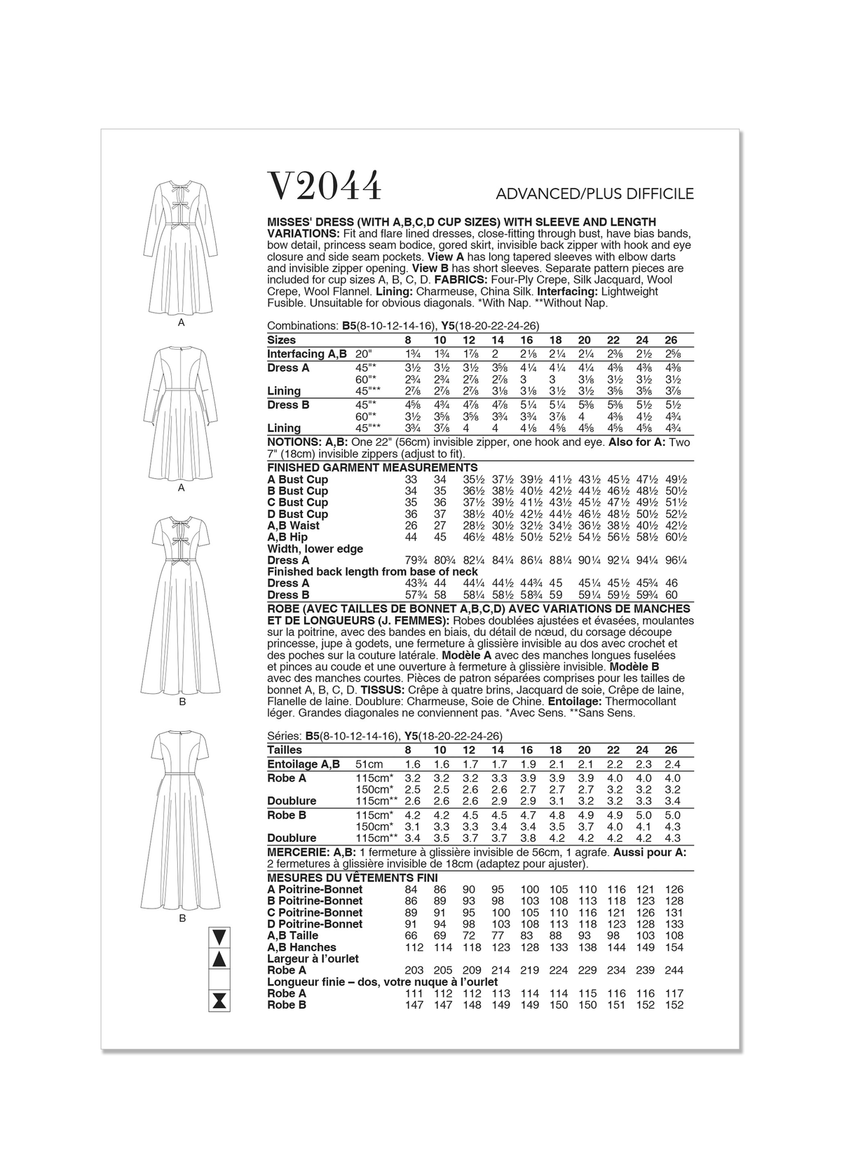 Patron Vogue n°2044 - Robe fit-and-flare avec variations de manches