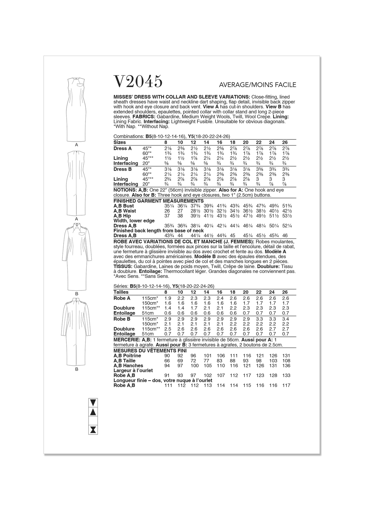 Patron Vogue n°2045 - Robe fourreau avec variations de manches et de col