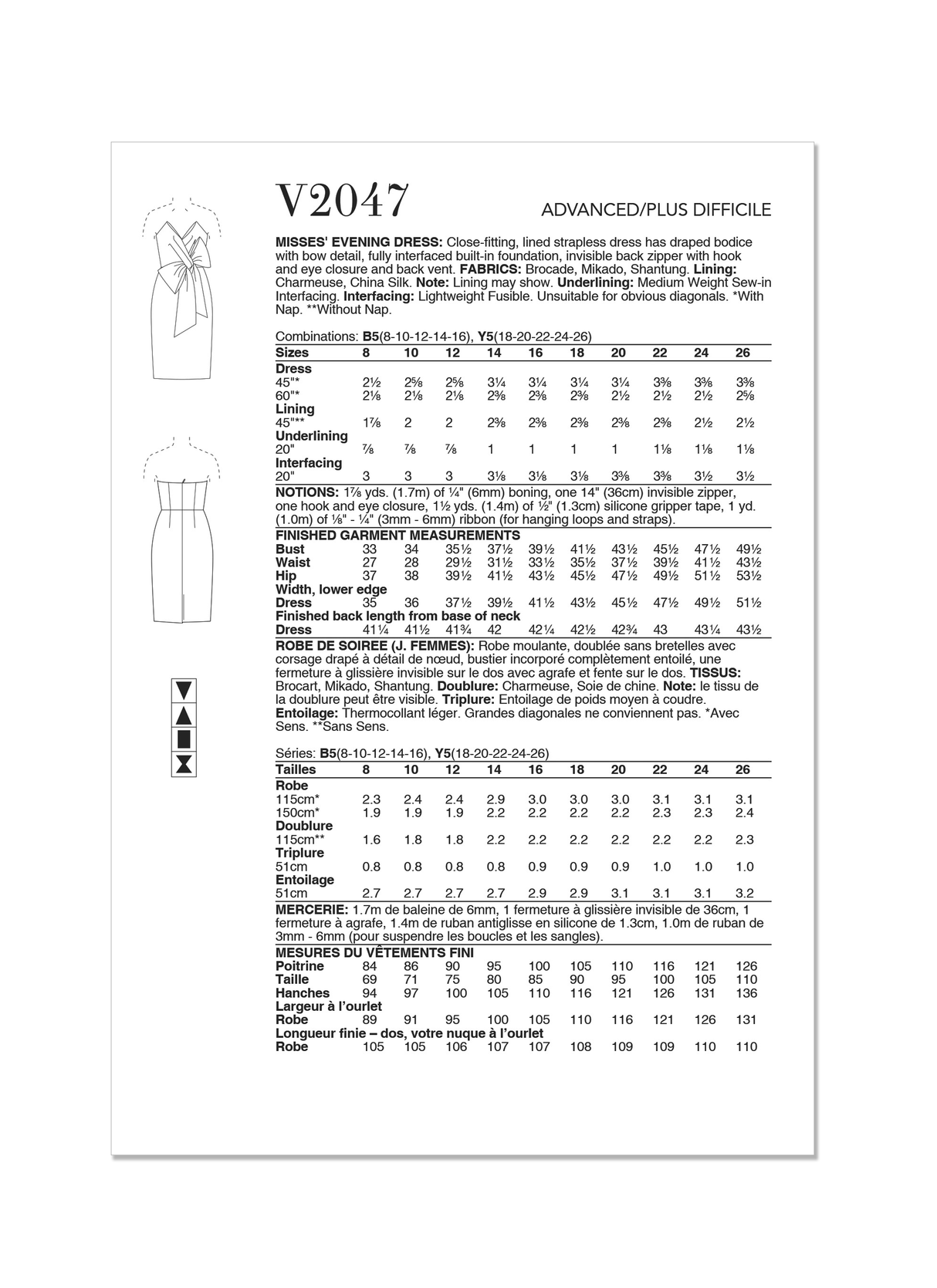 Patron Vogue n°2047 - Robe de soirée avec bustier drapé et nœud