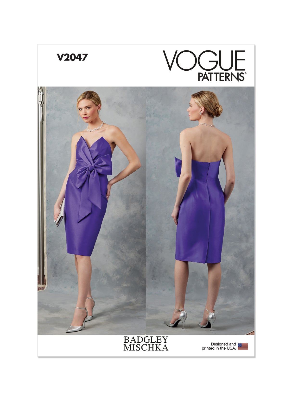 Patron Vogue n°2047 - Robe de soirée avec bustier drapé et nœud