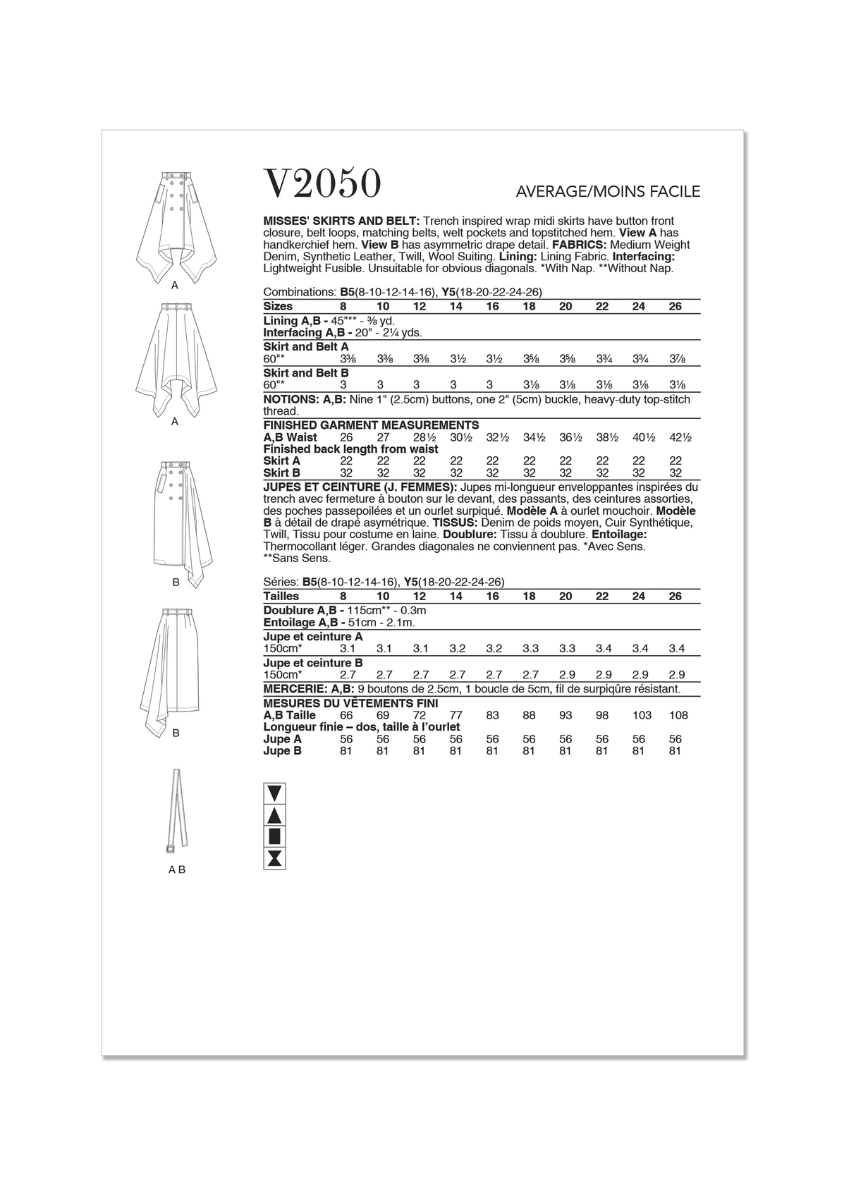 Patron Vogue n°2050 - Jupe midi portefeuille avec ceinture