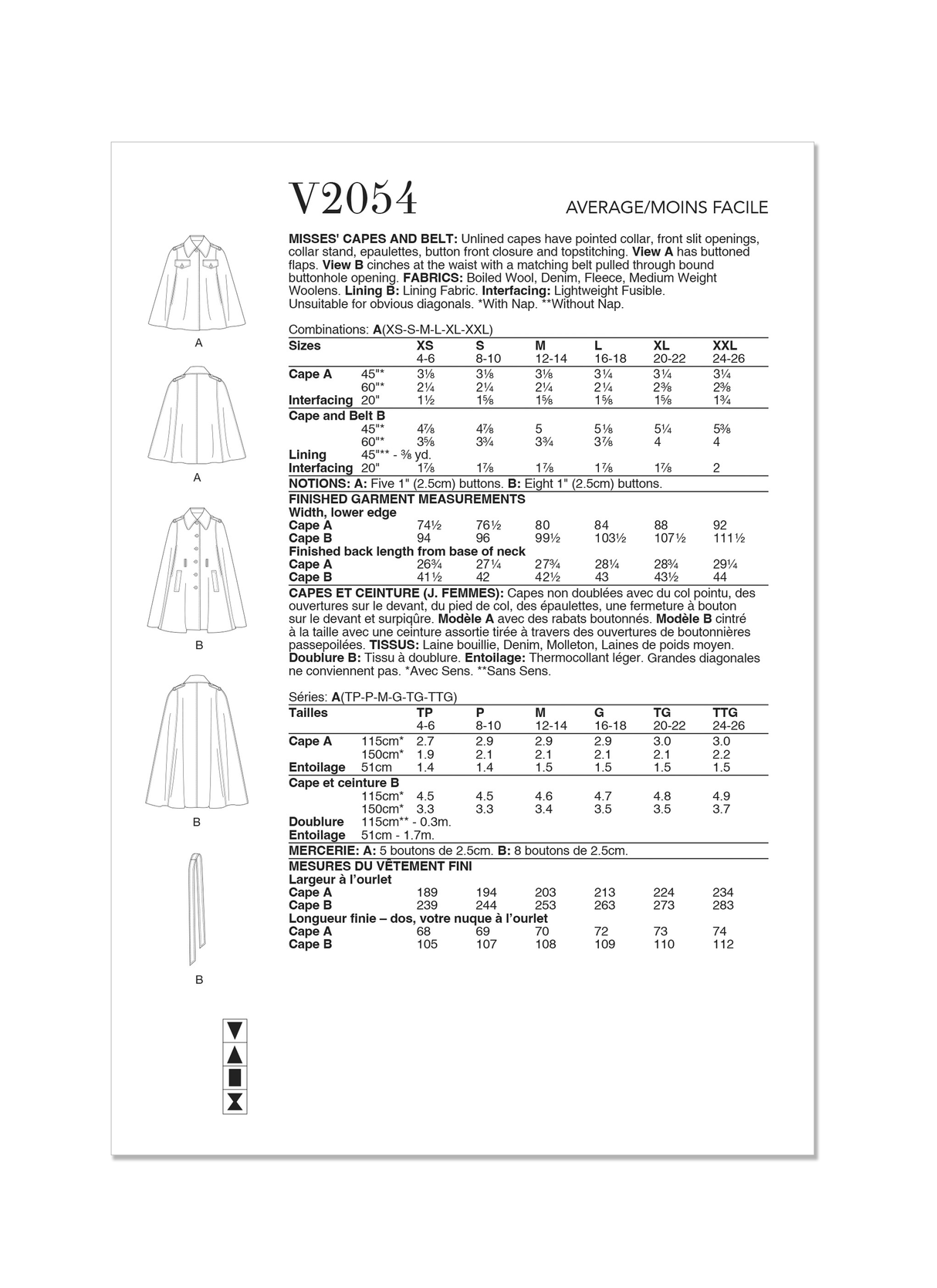 Patron Vogue n°2054 - Cape élégante avec ceinture