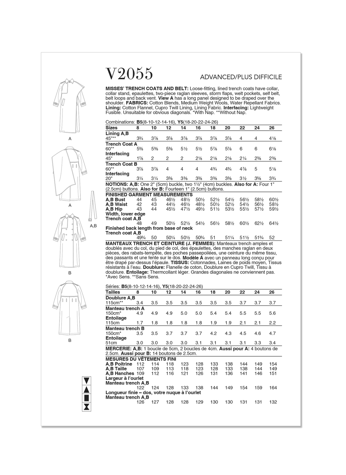 Patron Vogue n°2055 - Trench-coat ample avec ceinture et épaulettes