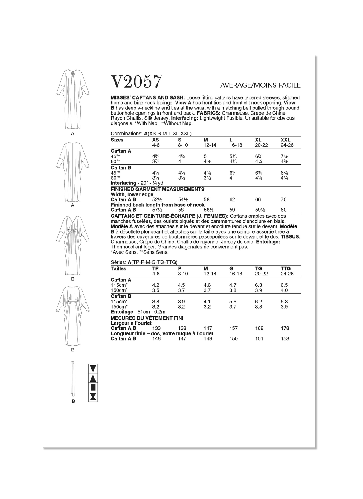 Patron Vogue n°2057 - Caftans amples avec ceinture