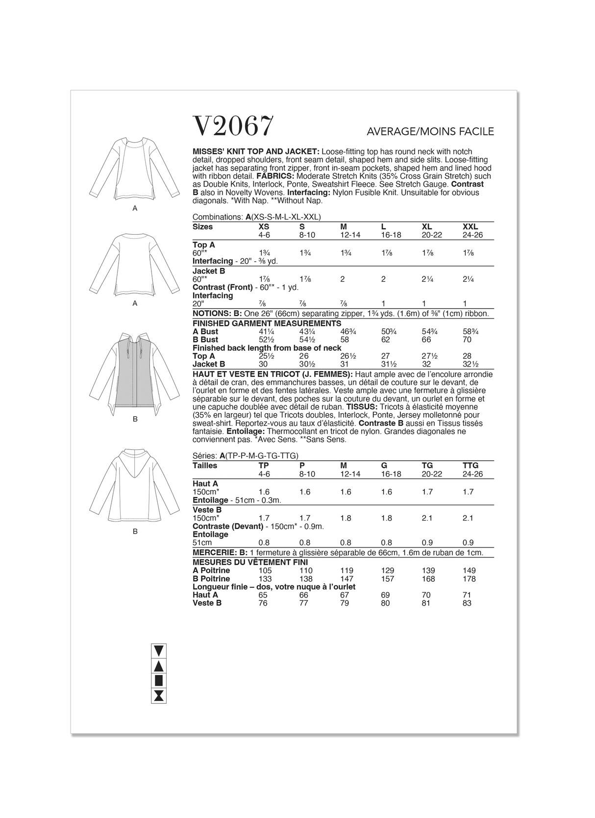 Patron Vogue n°2067 - Haut et veste en maille pour femme